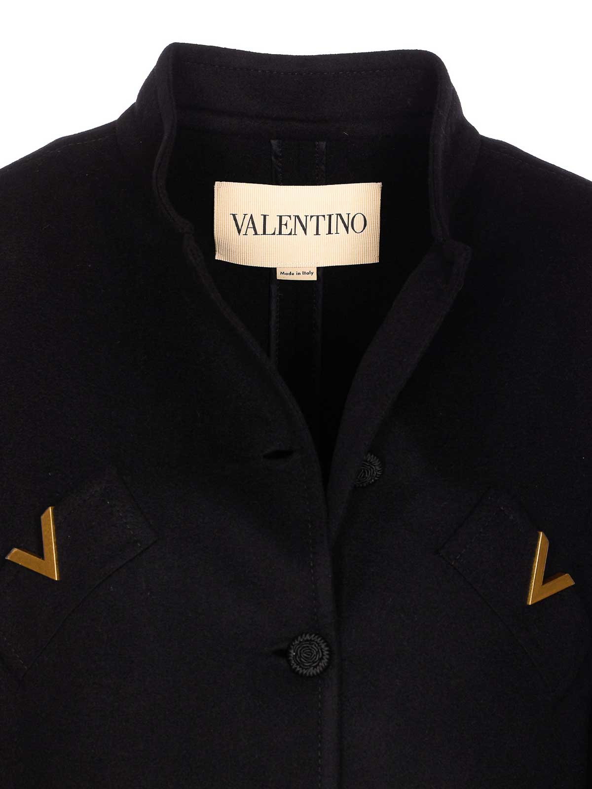Valentino Black Coat Frontal Buttons Closure In Black