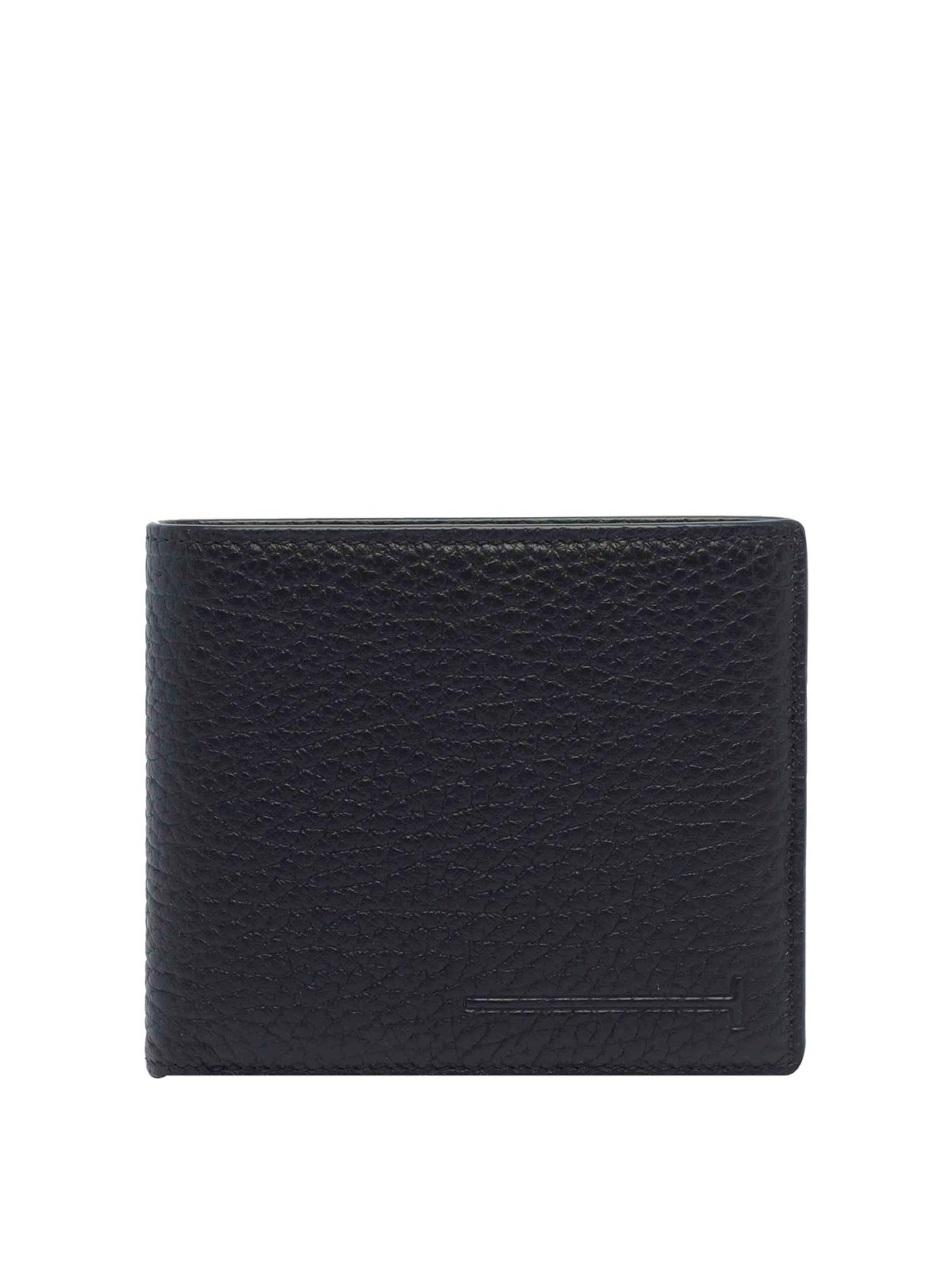 Tom Ford Black Bi-fold Wallet With Eobossed Logo Lettering On The Rear In Leather Man In Black