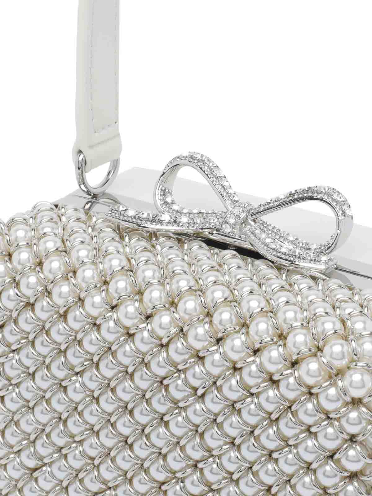 Self-portrait Micro Pearl Embellished Handbag In White