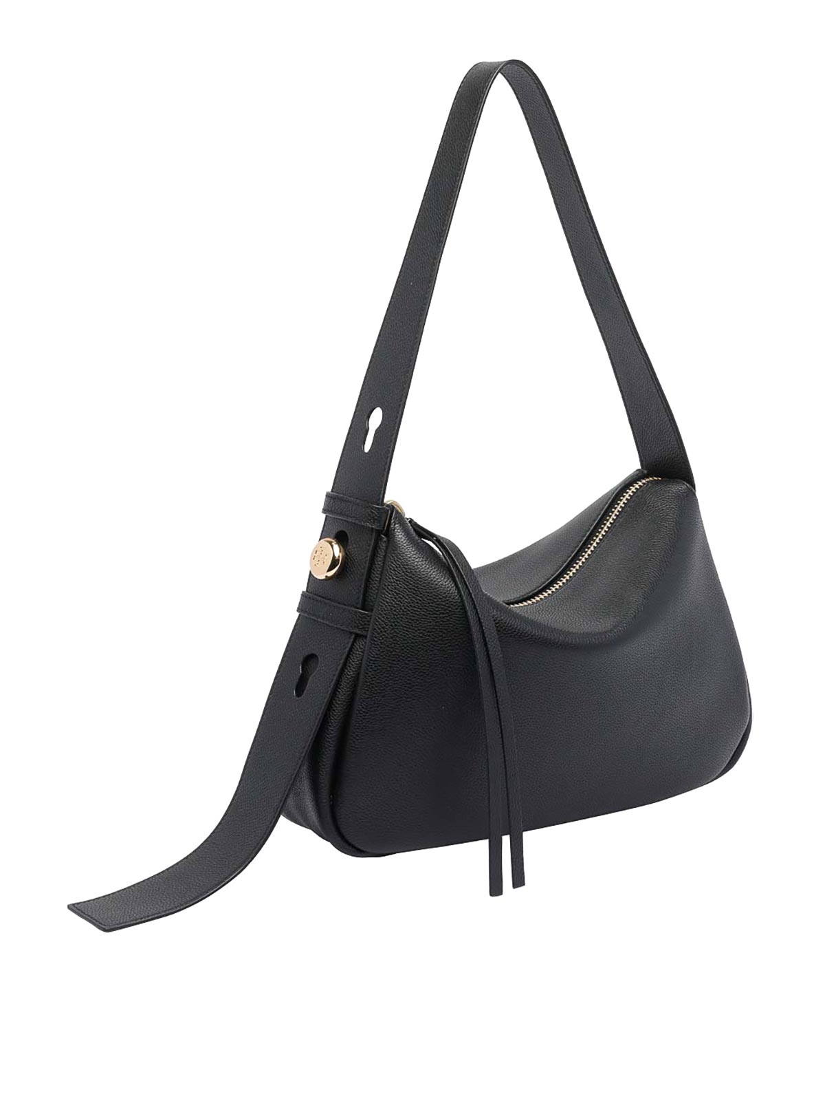 Tory Burch Pebble Leather Shoulder Bag With Adjustable Strap In Black
