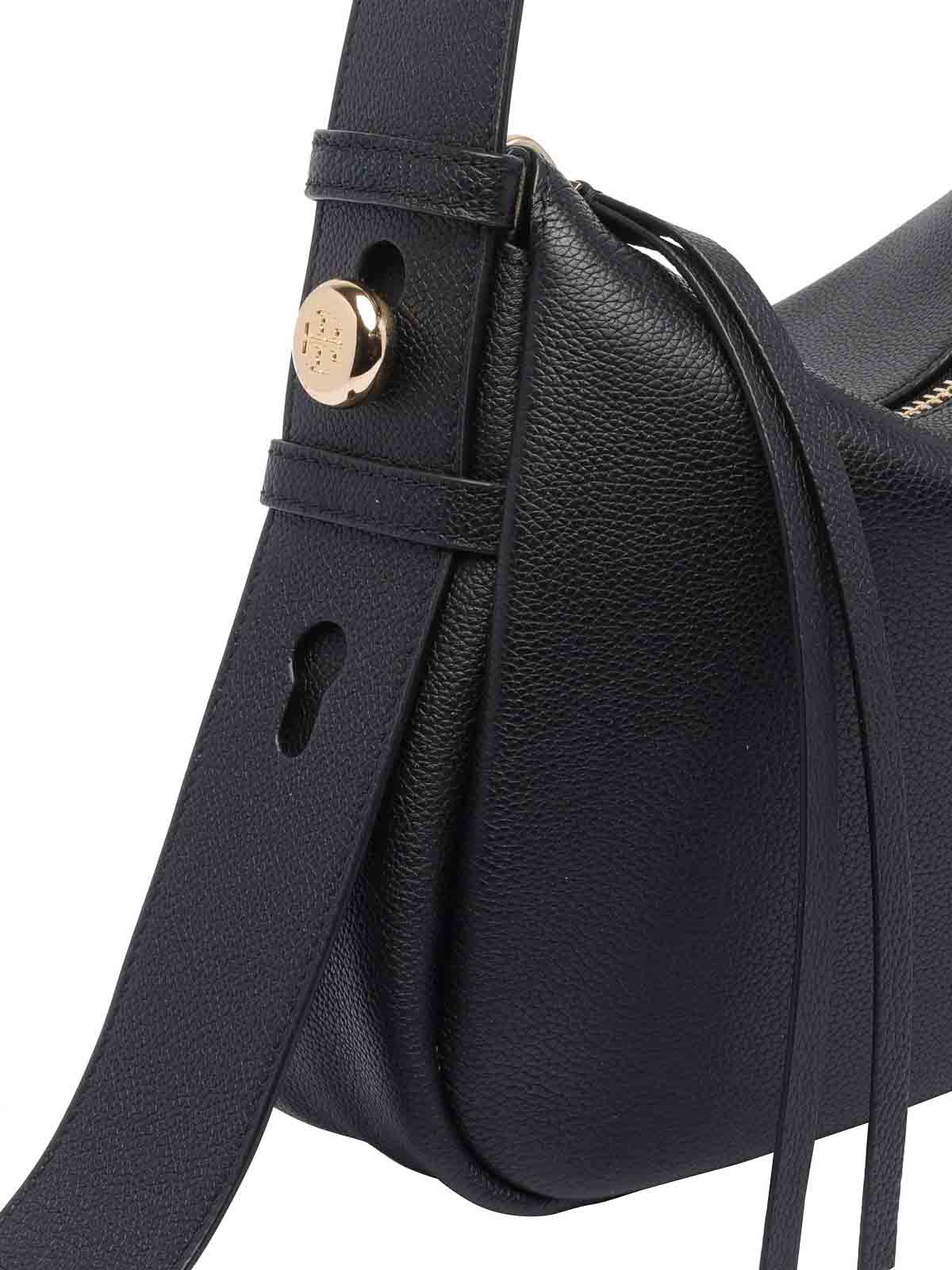 Tory Burch Pebble Leather Shoulder Bag With Adjustable Strap In Black