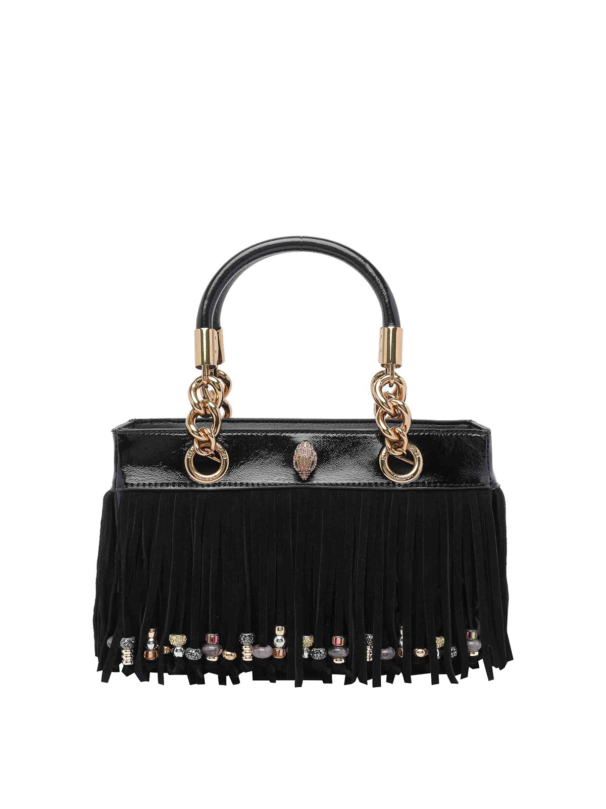 Kurt Geiger Square Kensington Fringe Handbag In Black