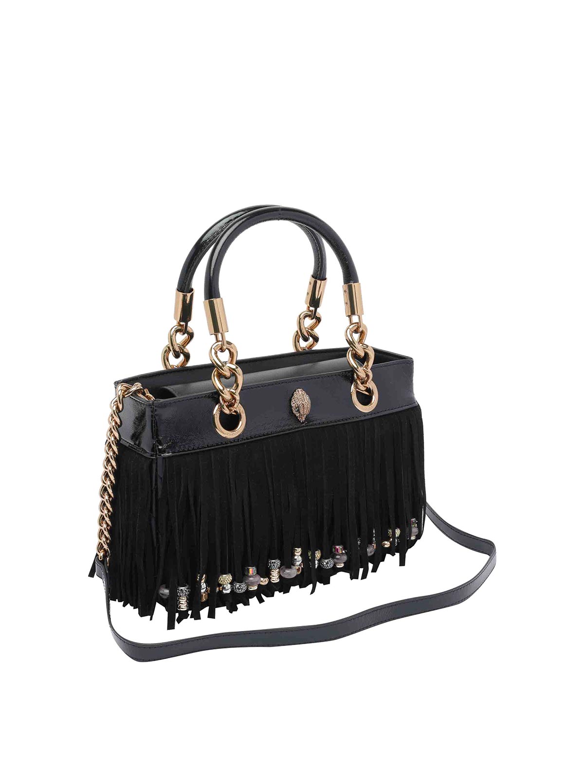 Kurt Geiger Square Kensington Fringe Handbag In Black
