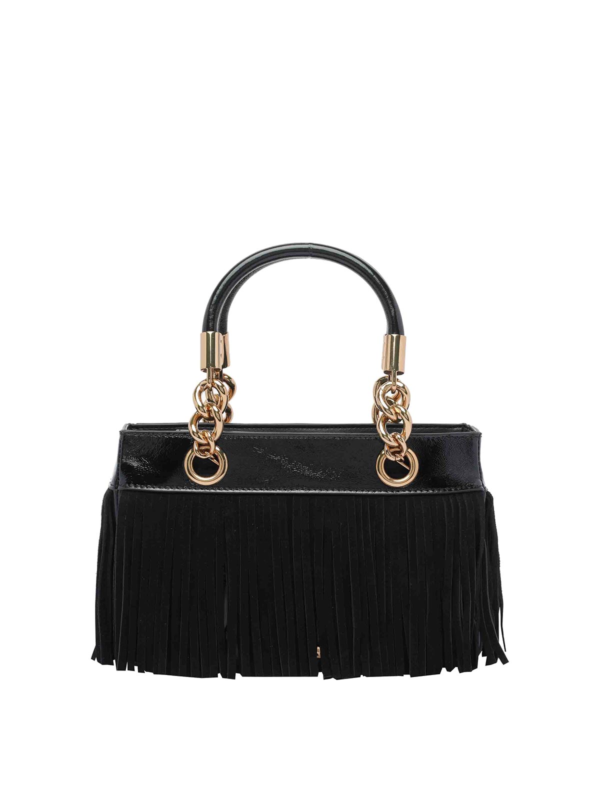 Kurt Geiger Square Kensington Fringe Handbag In Black