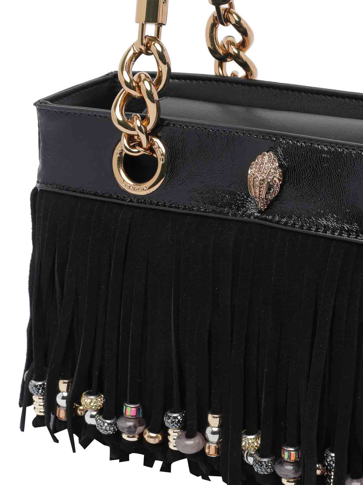 Kurt Geiger Square Kensington Fringe Handbag In Black