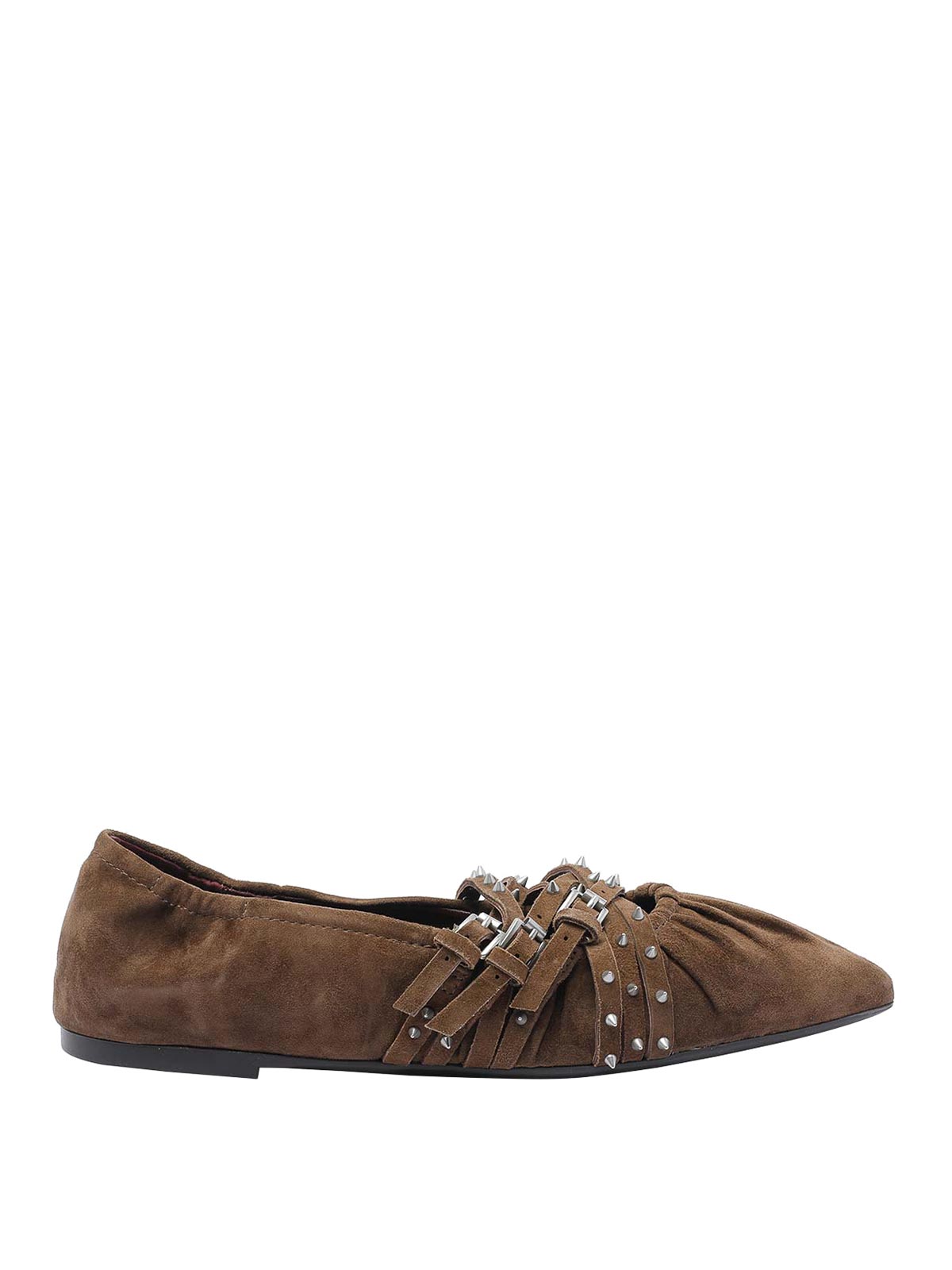 Ash Brendah Pointed-toe Buckle Ballet Flats In Brown