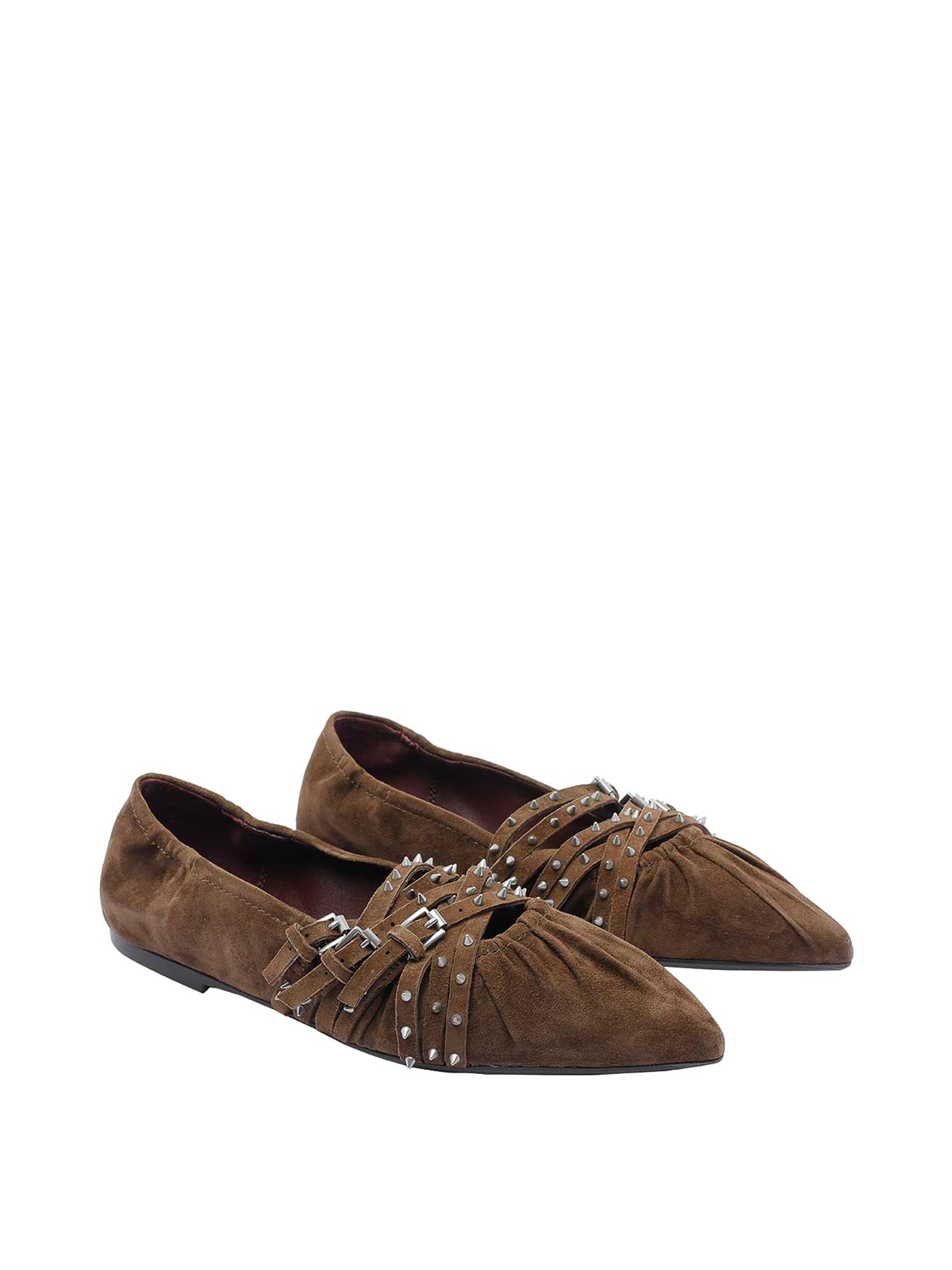 Ash Brendah Pointed-toe Buckle Ballet Flats In Brown