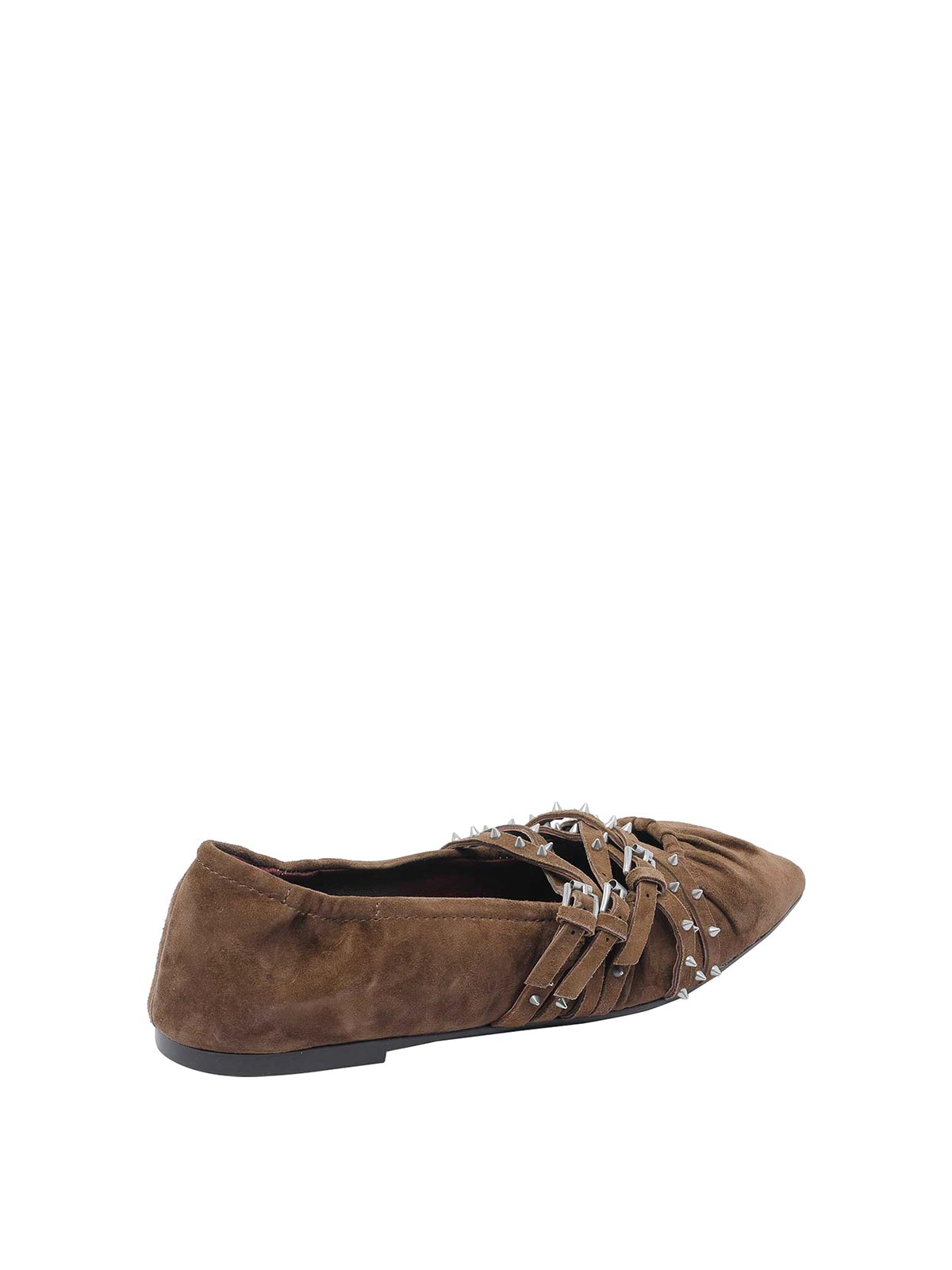 Ash Brendah Pointed-toe Buckle Ballet Flats In Brown
