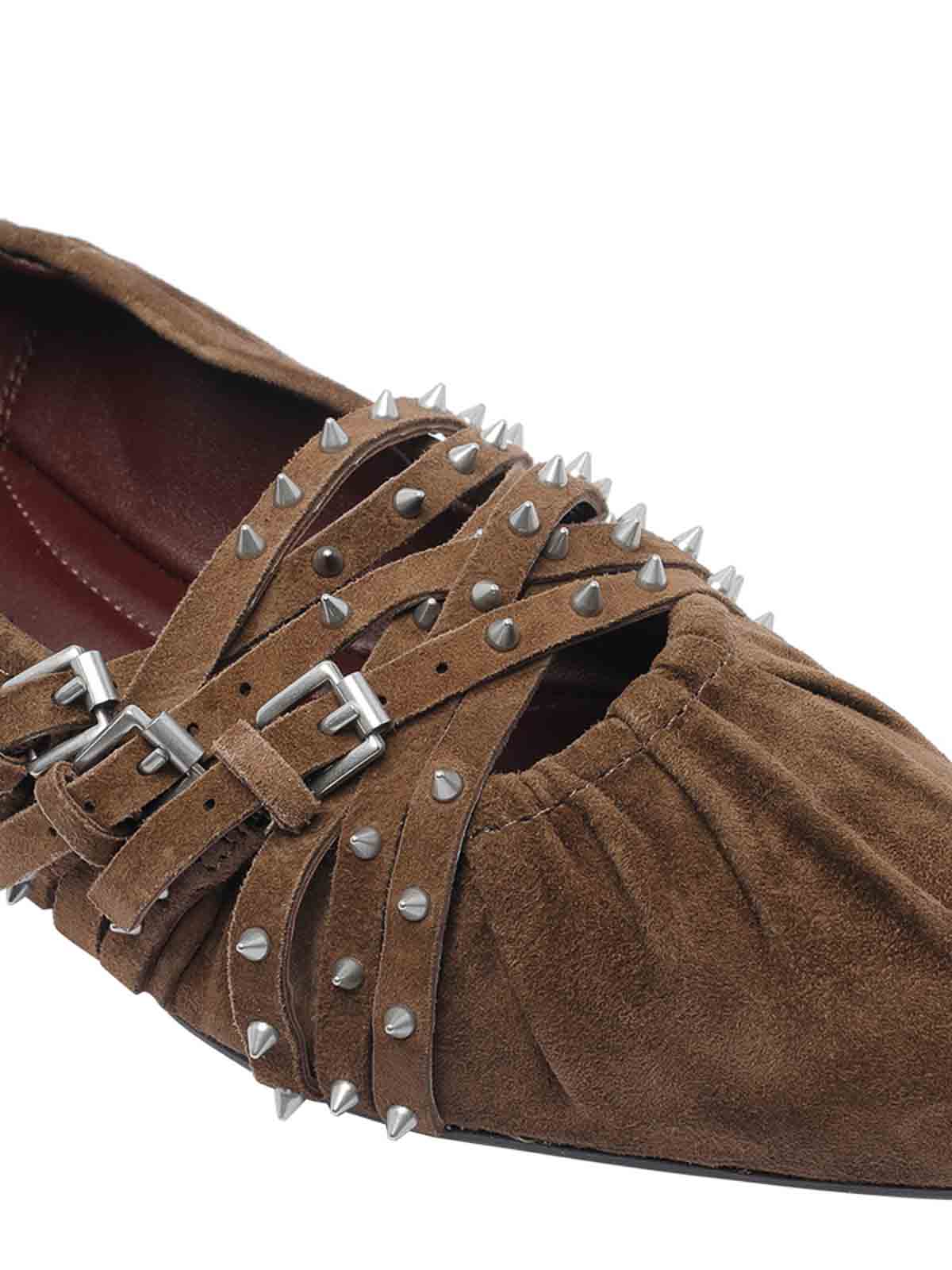 Ash Brendah Pointed-toe Buckle Ballet Flats In Brown
