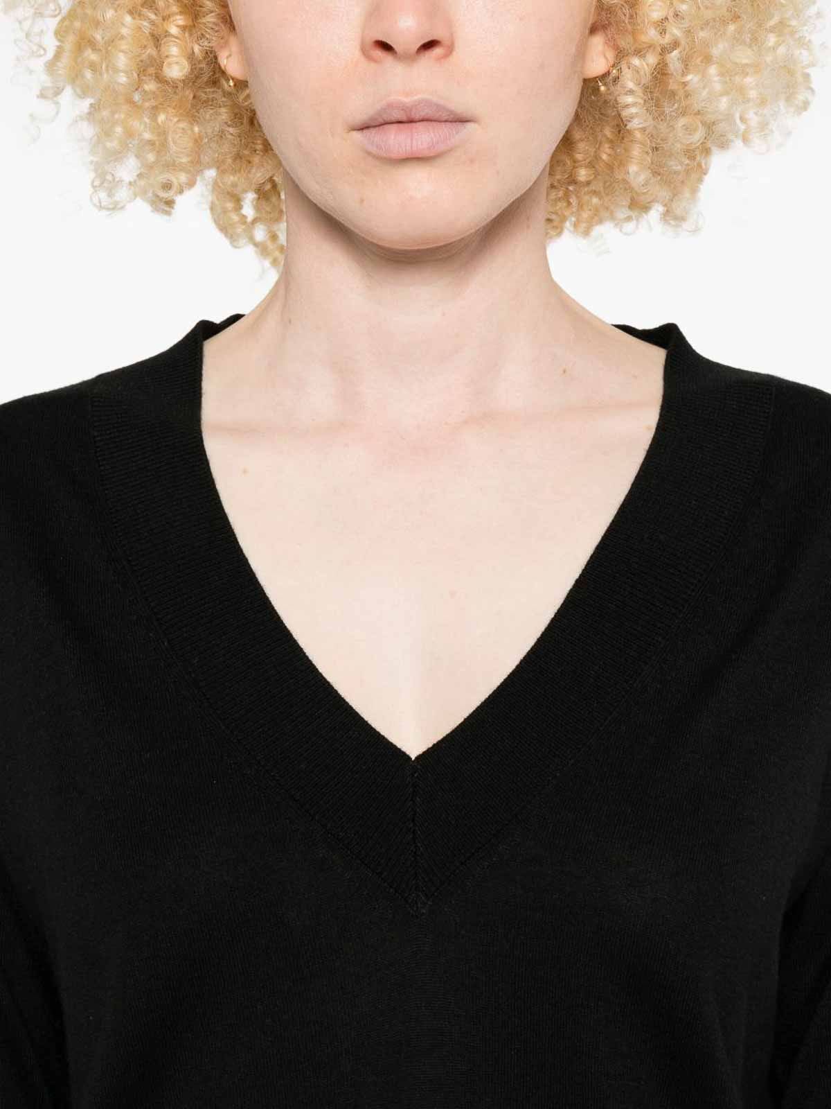 Alpha Studio Black V-neck Sweater In Silk-cashmere Blend In Black