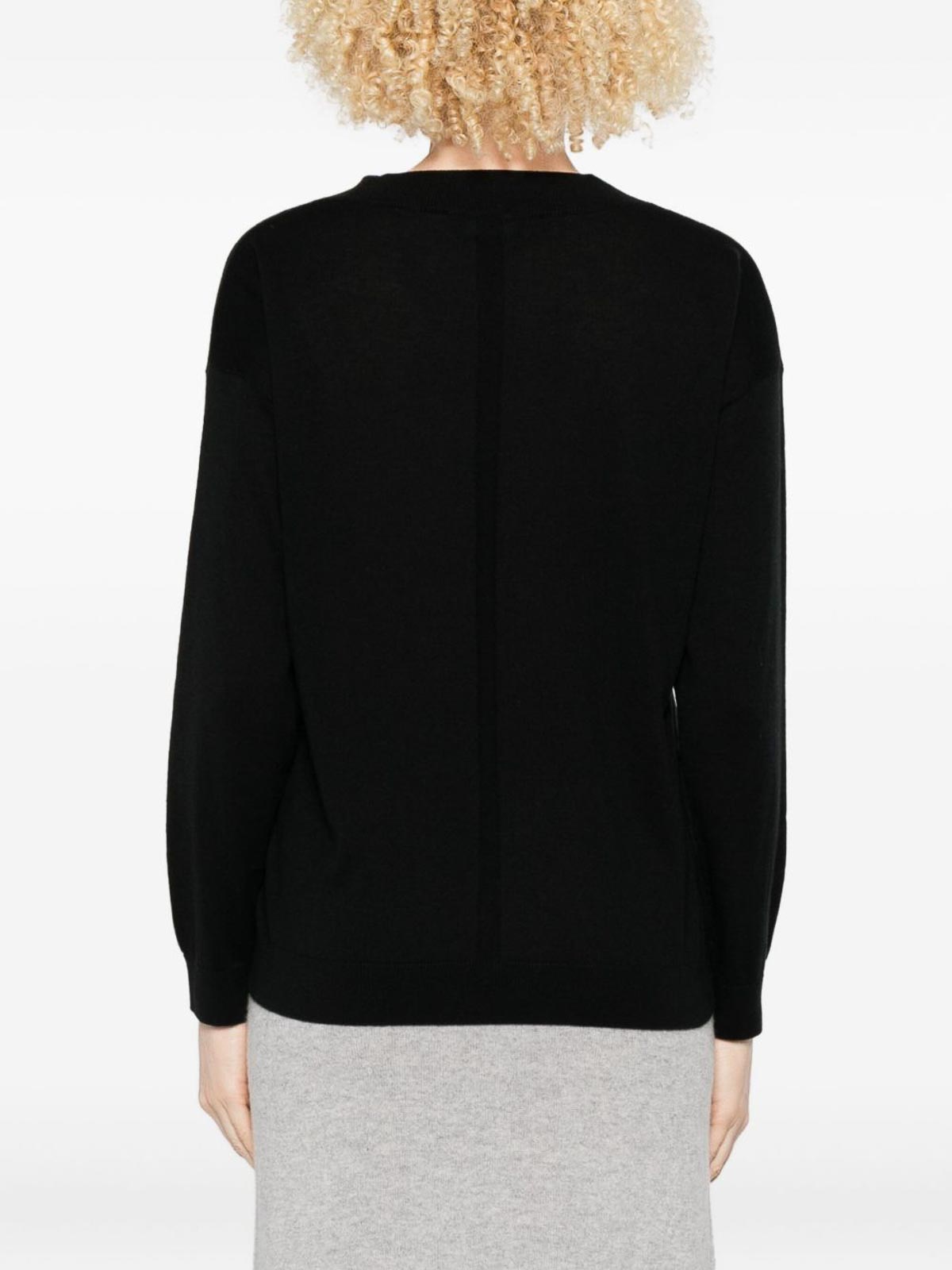 Alpha Studio Black V-neck Sweater In Silk-cashmere Blend In Black