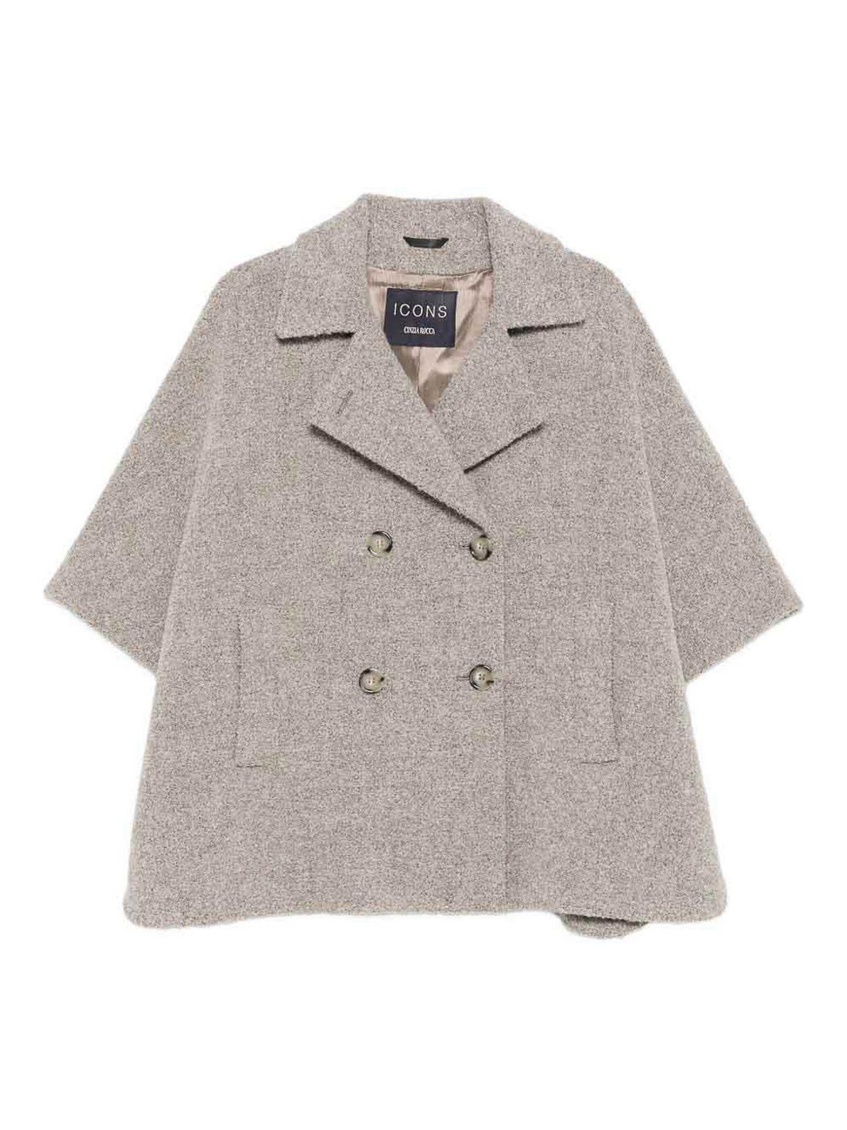 Cinzia Rocca Boxy Grey Cape Coat With Double-breasted Front In Gray