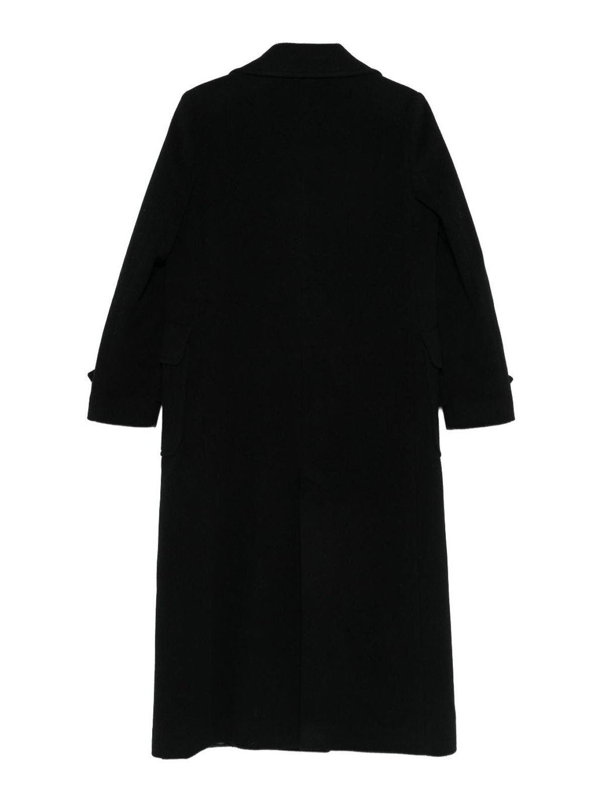 Cinzia Rocca Double-breasted Long Coat In Wool-cashmere Blend In Black
