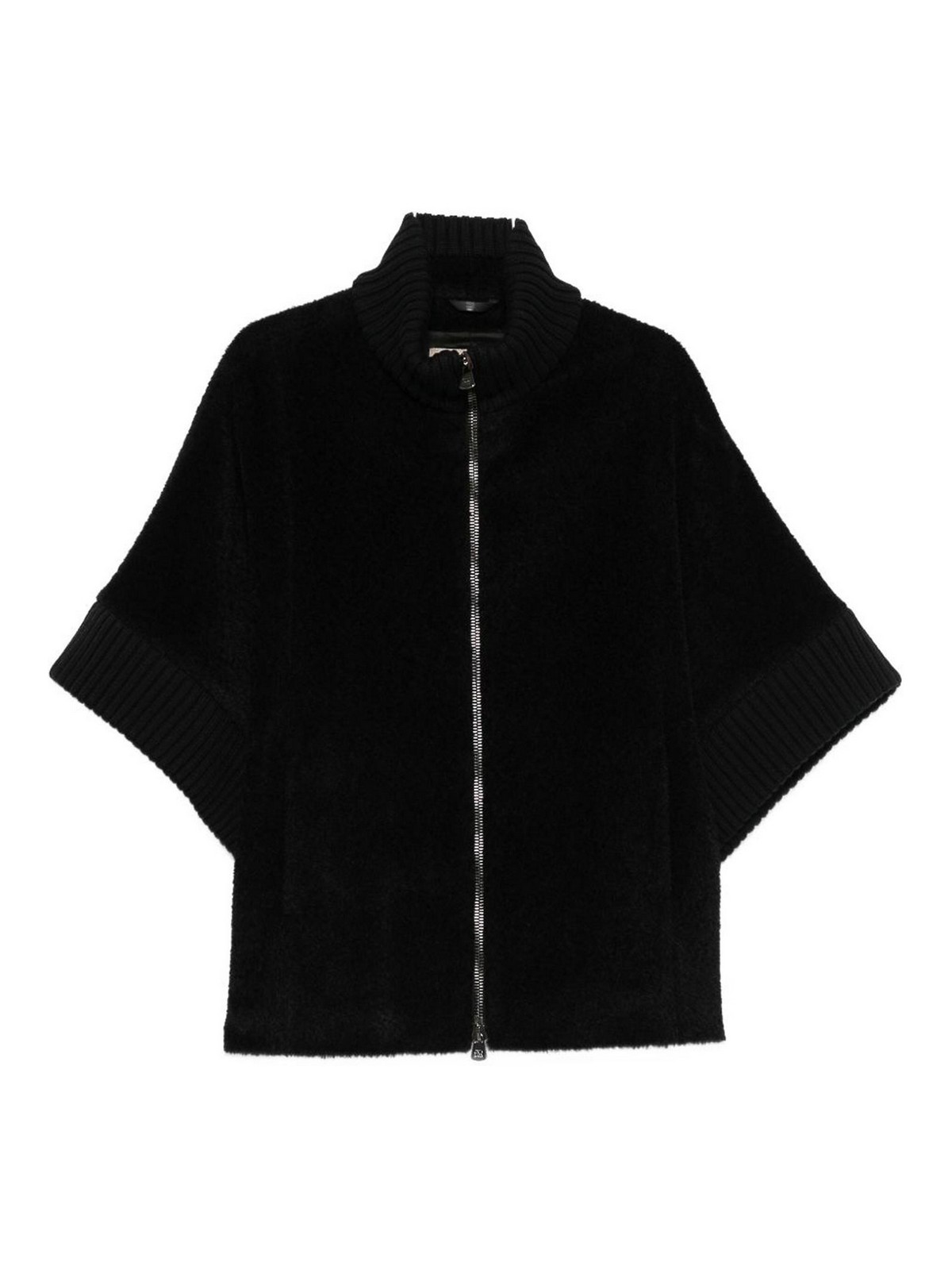 Cinzia Rocca Short-sleeve Zip-front Cardigan In Black