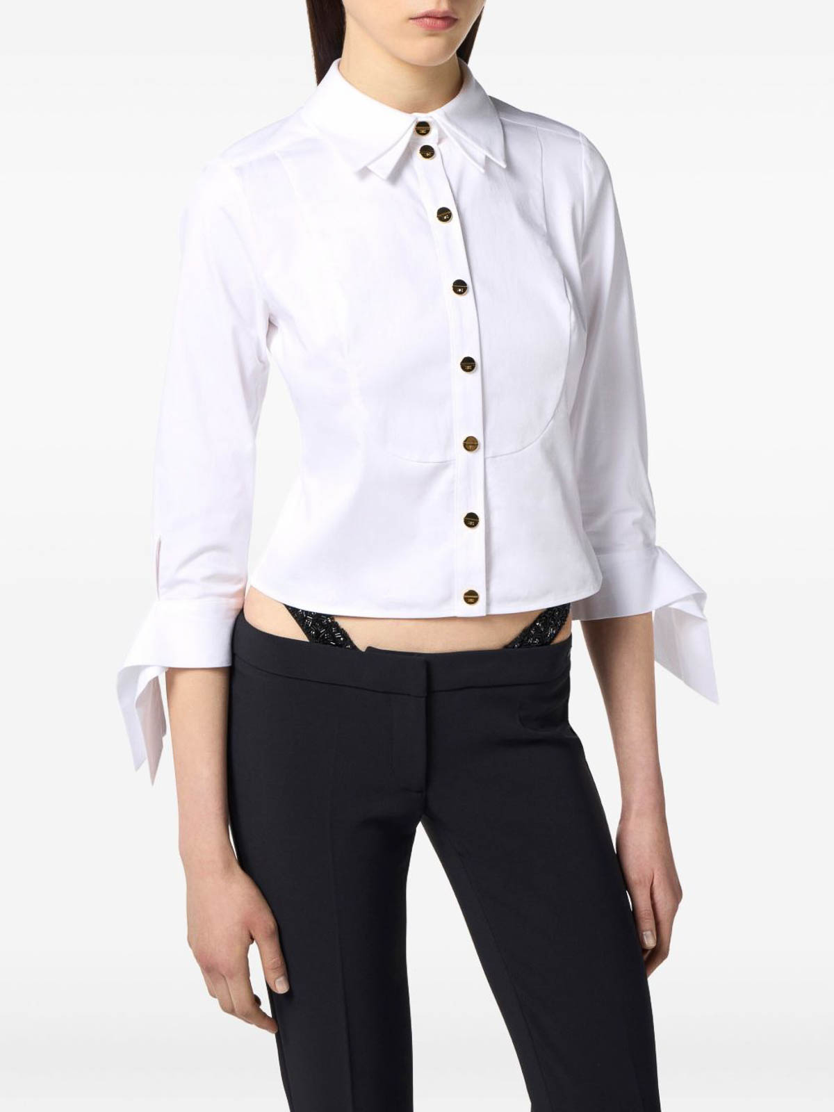 Elisabetta Franchi Cropped Top With Long Cuffs And Buttons In Multi