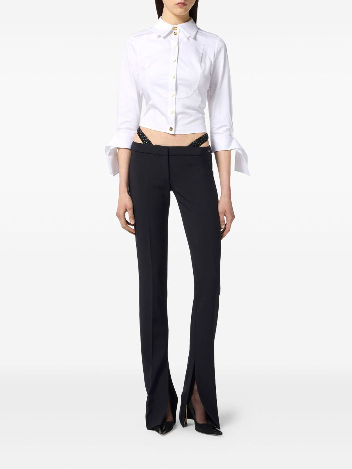 Elisabetta Franchi Cropped Top With Long Cuffs And Buttons In Multi