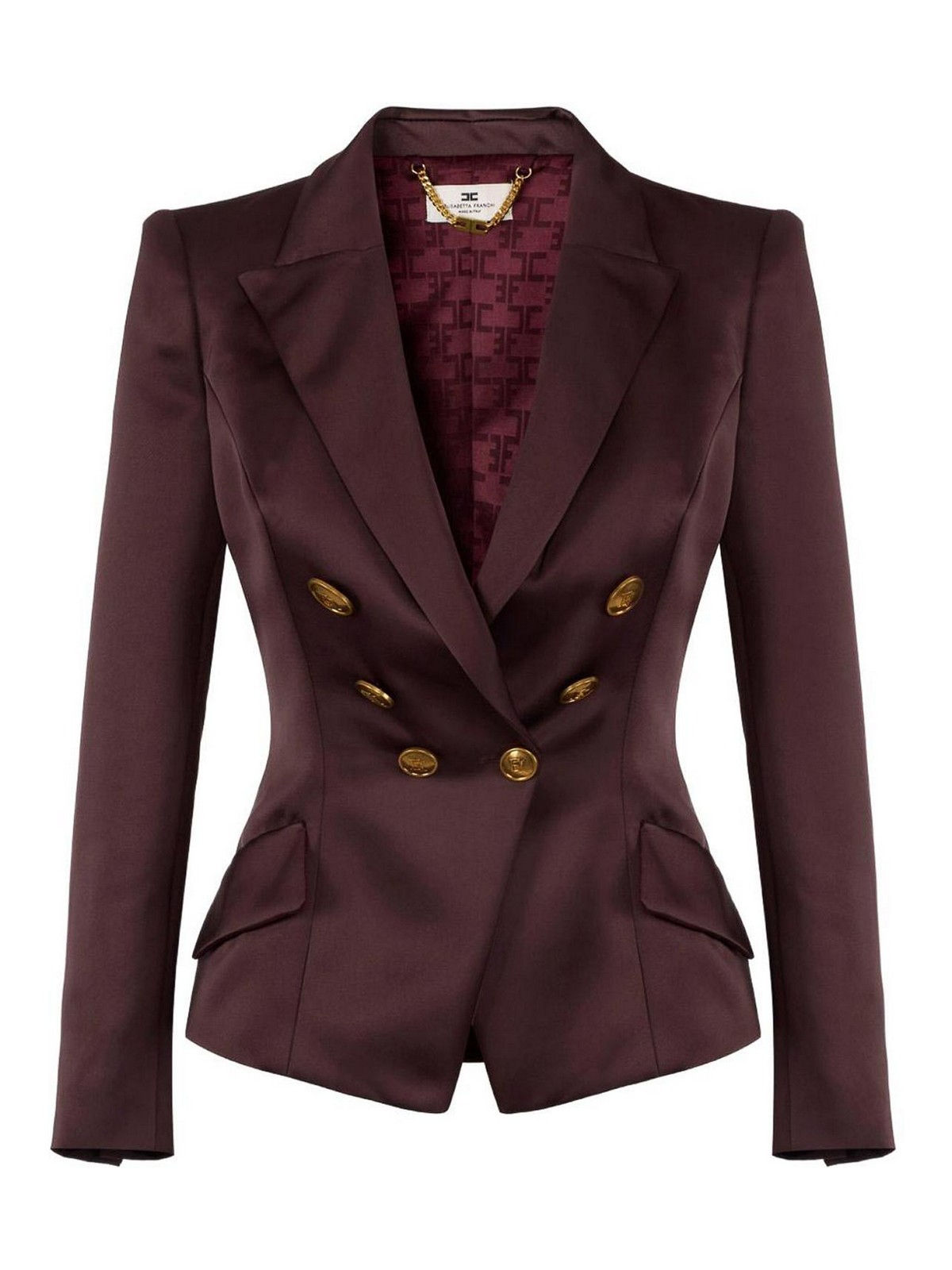 Elisabetta Franchi Double-breasted Tailored Jacket With Gold-tone Buttons In Burgundy