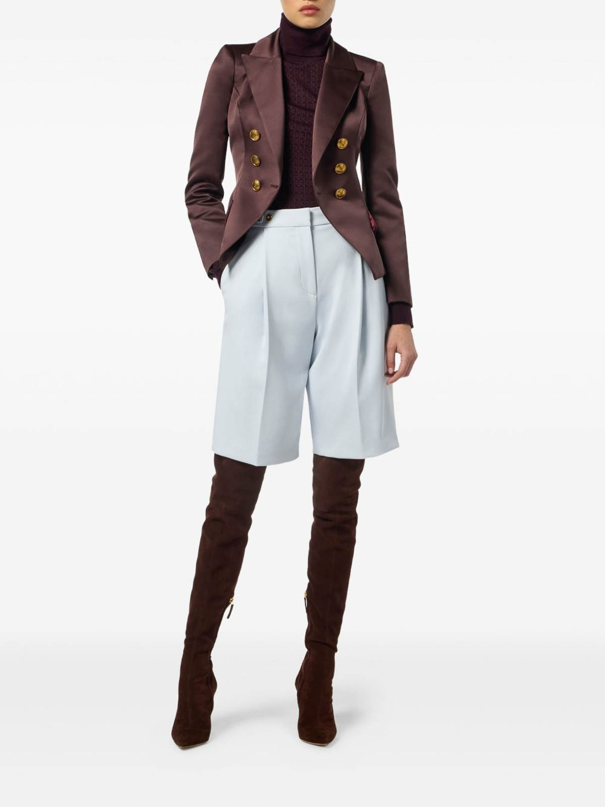 Elisabetta Franchi Double-breasted Tailored Jacket With Gold-tone Buttons In Burgundy