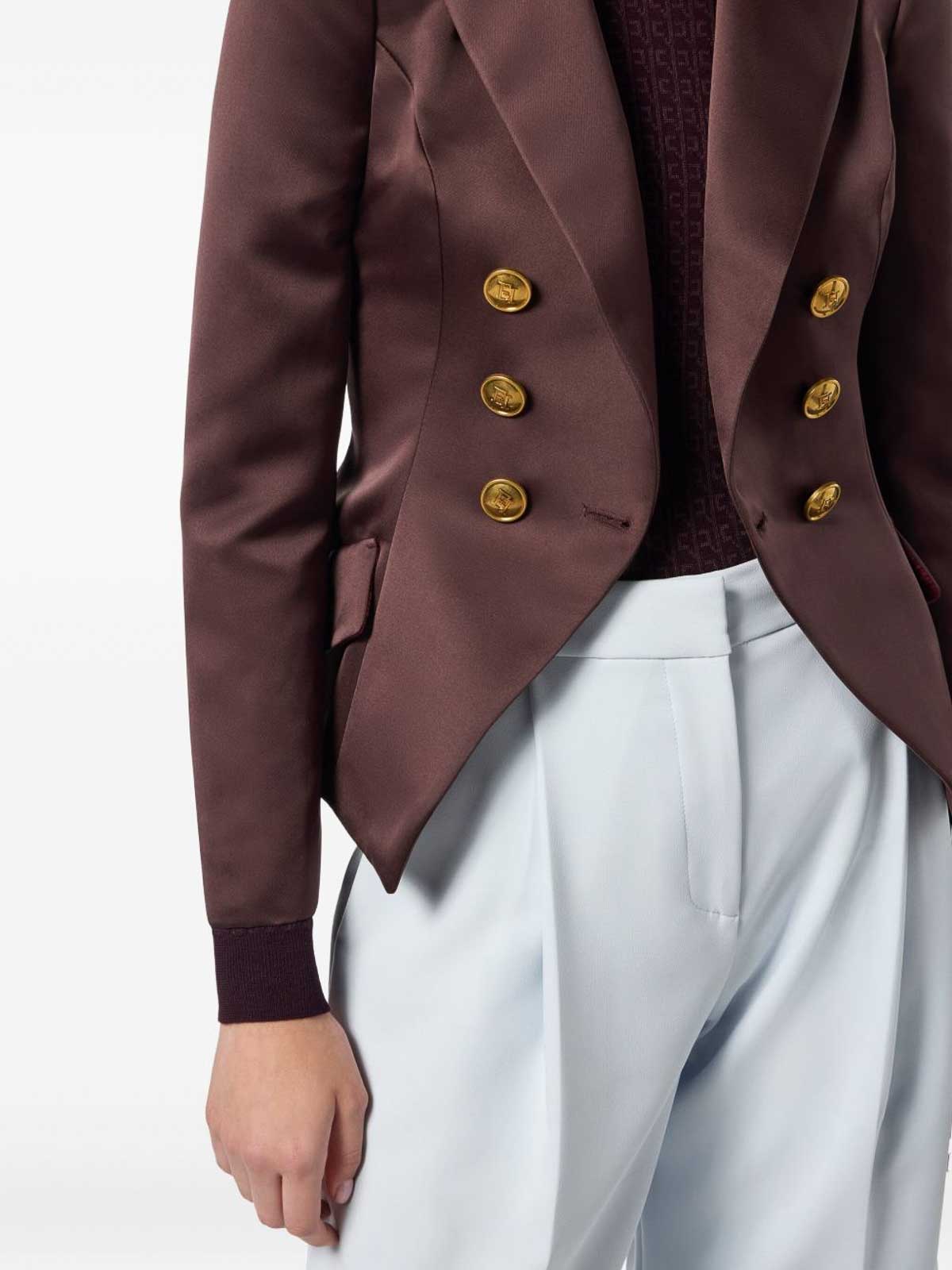 Elisabetta Franchi Double-breasted Tailored Jacket With Gold-tone Buttons In Burgundy
