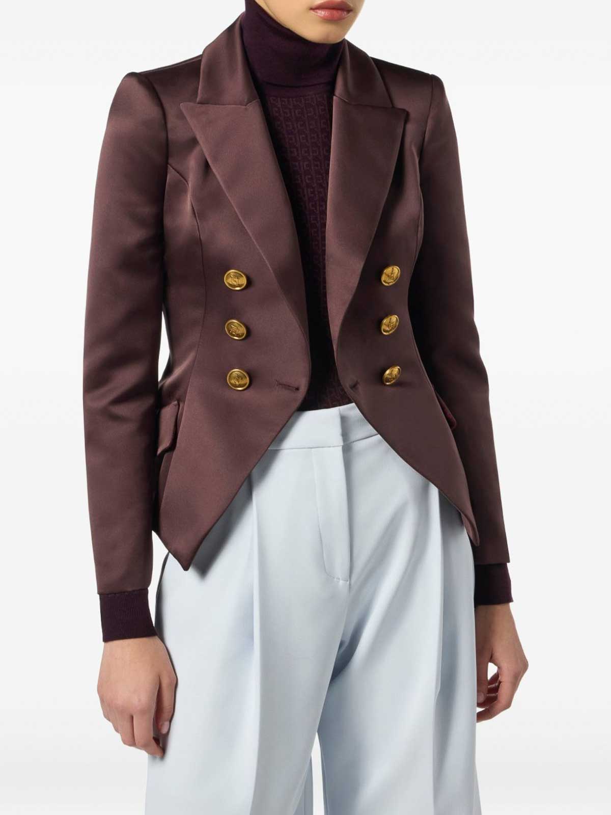Elisabetta Franchi Double-breasted Tailored Jacket With Gold-tone Buttons In Burgundy