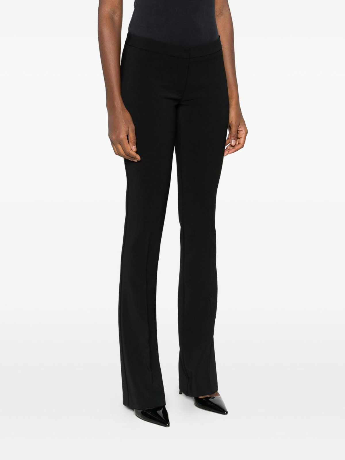Elisabetta Franchi Flared Trousers With Button Detail And Ribbed Texture In Black