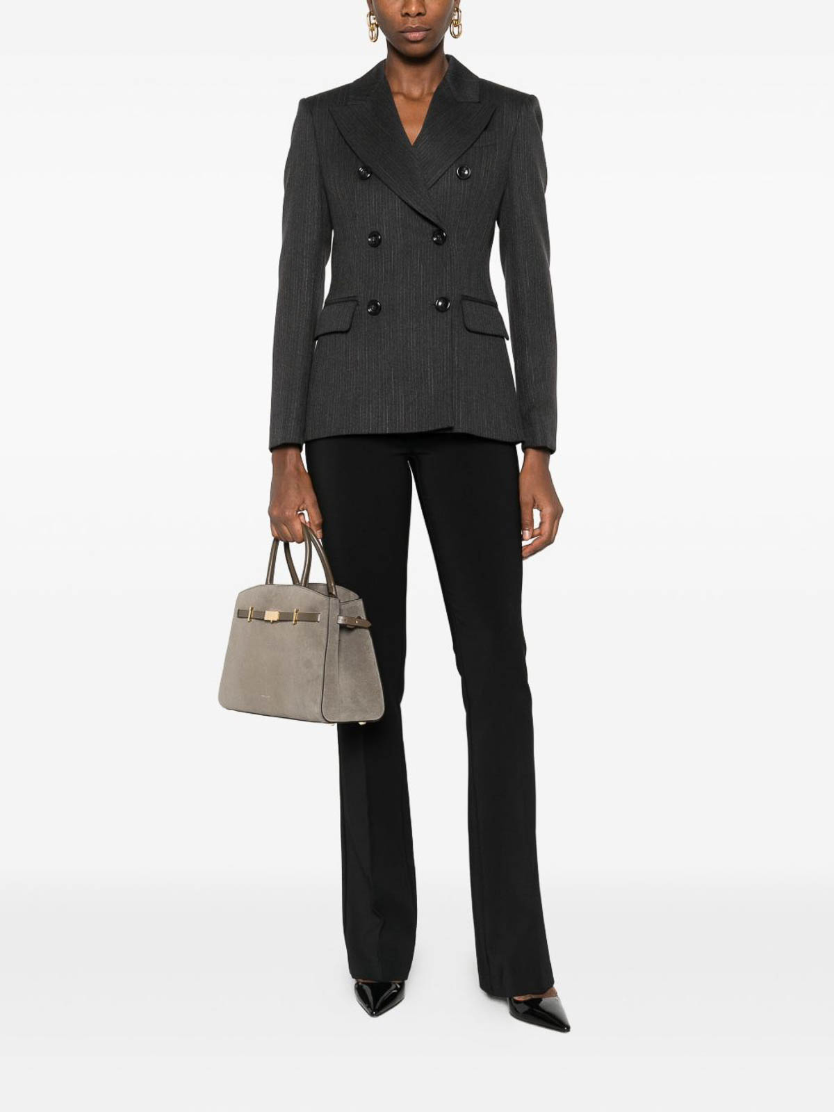 Elisabetta Franchi Flared Trousers With Button Detail And Ribbed Texture In Black