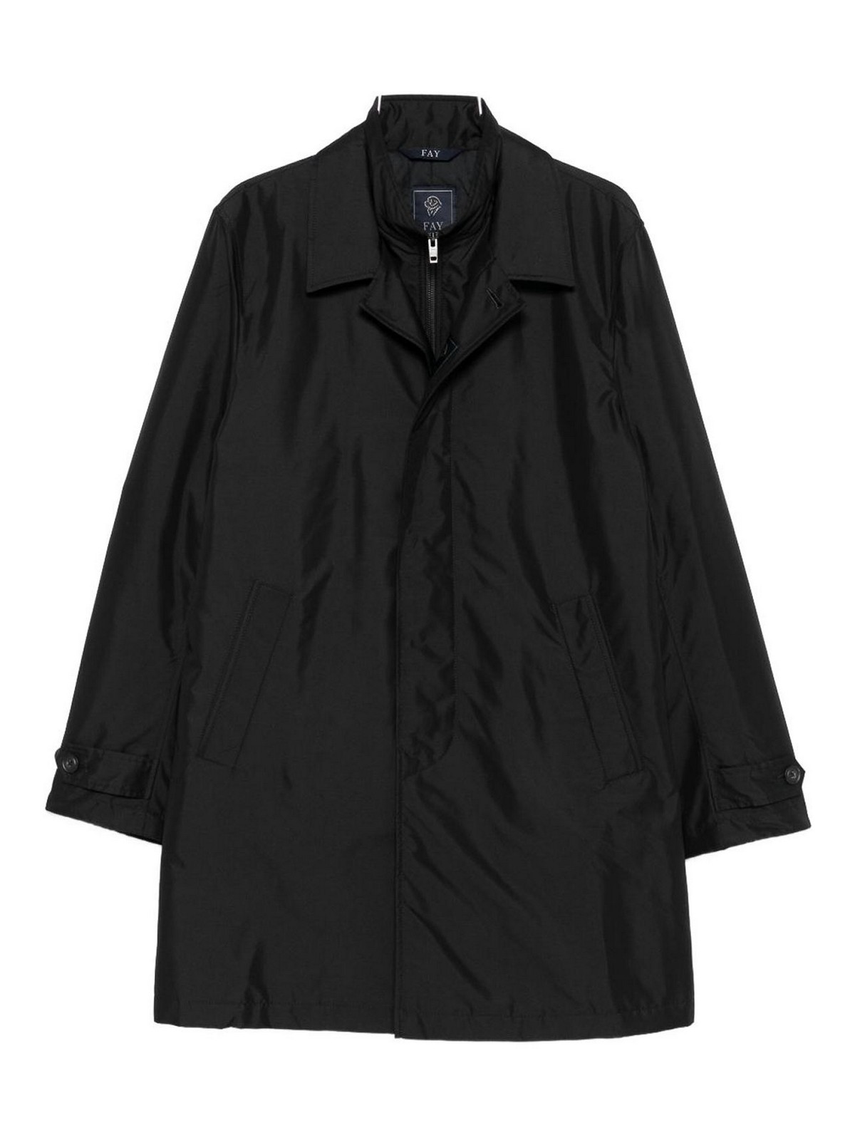 Fay Modern Black Coat With Concealed Zipper In Black