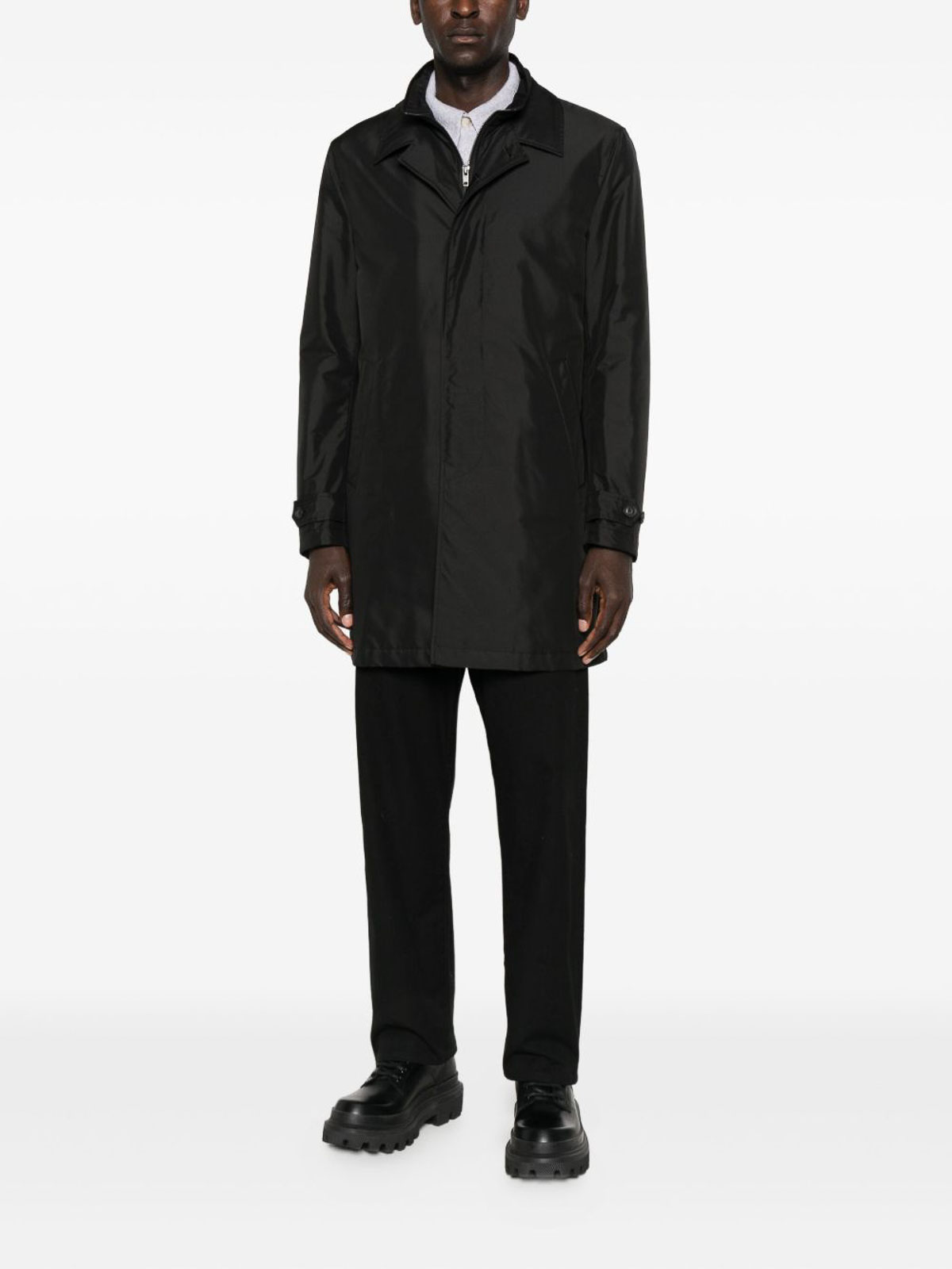 Fay Modern Black Coat With Concealed Zipper In Black