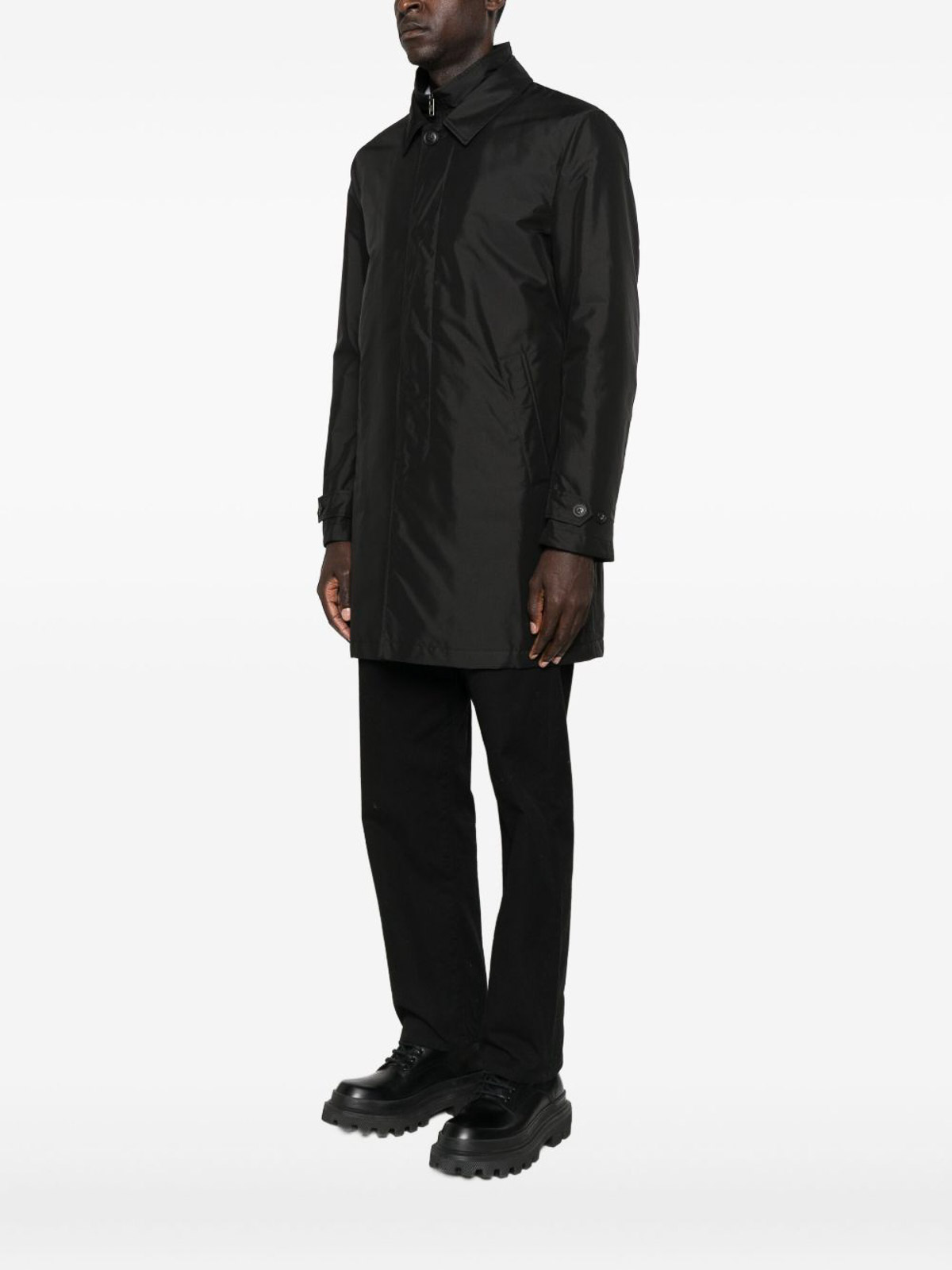 Fay Modern Black Coat With Concealed Zipper In Black