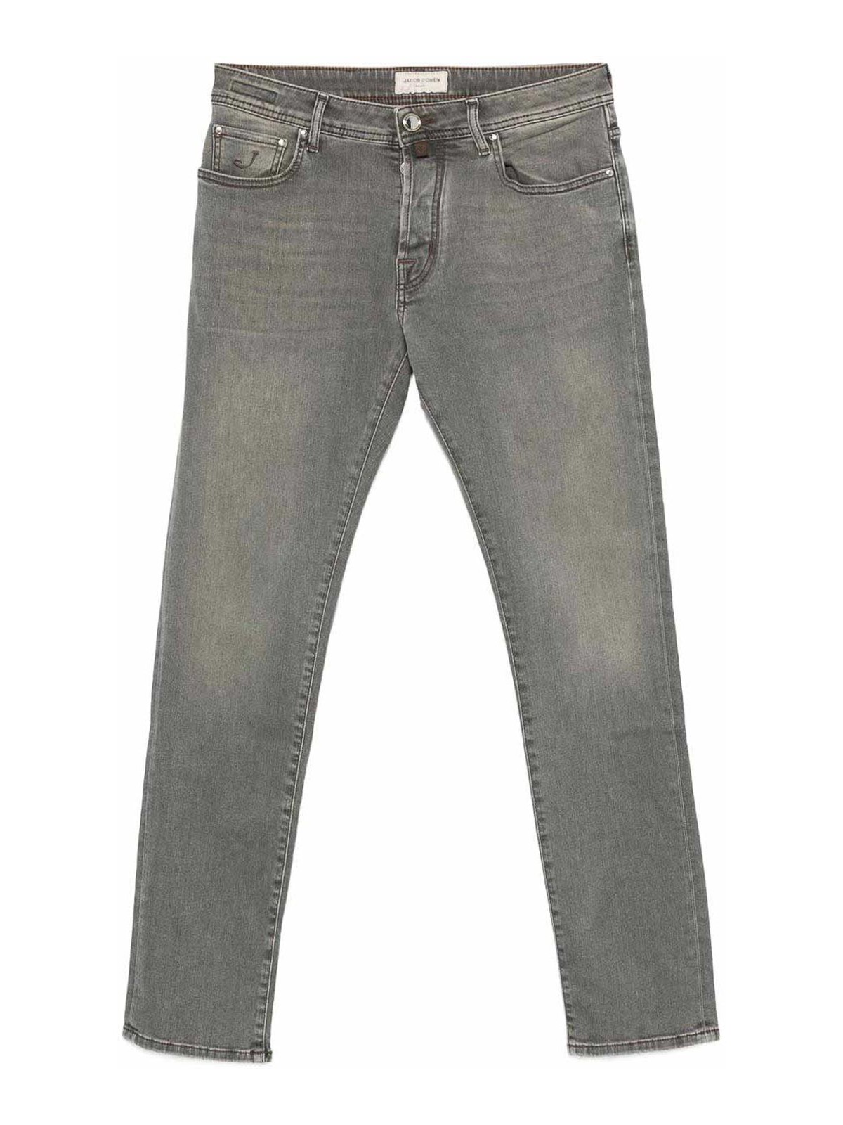 Jacob Cohen Slim Fit Casual Trousers With Faded Grey Wash And Curved Stitch Detail In Gray