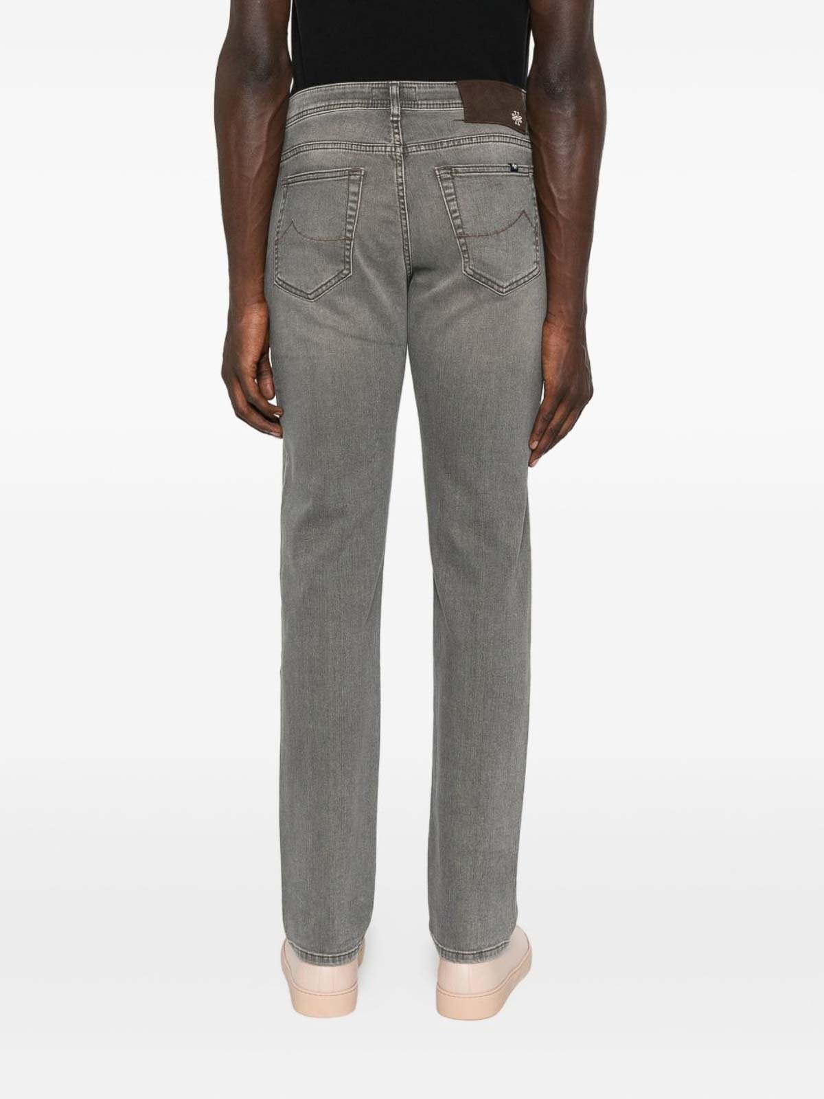 Jacob Cohen Slim Fit Casual Trousers With Faded Grey Wash And Curved Stitch Detail In Gray