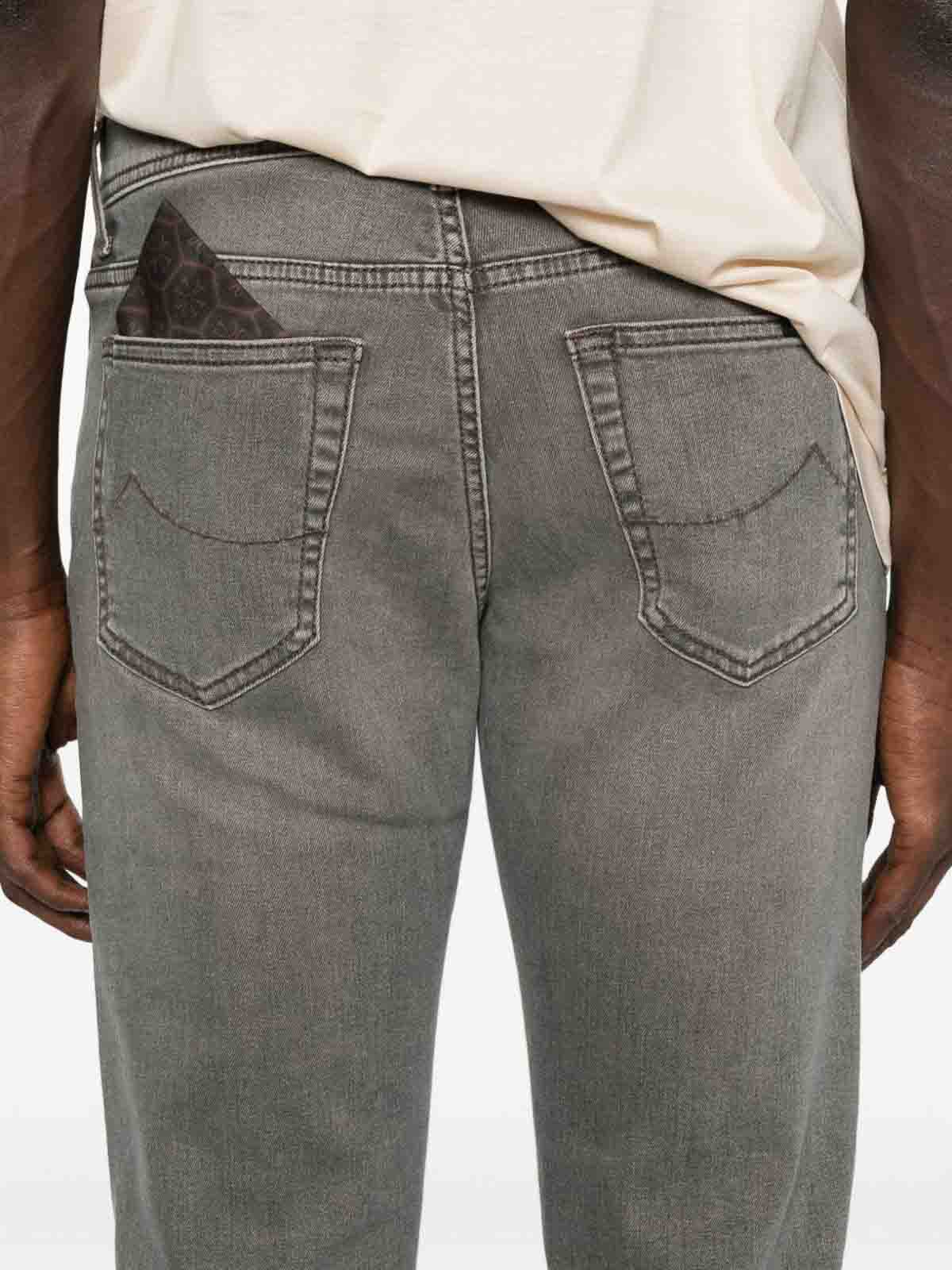 Jacob Cohen Slim Fit Casual Trousers With Faded Grey Wash And Curved Stitch Detail In Gray