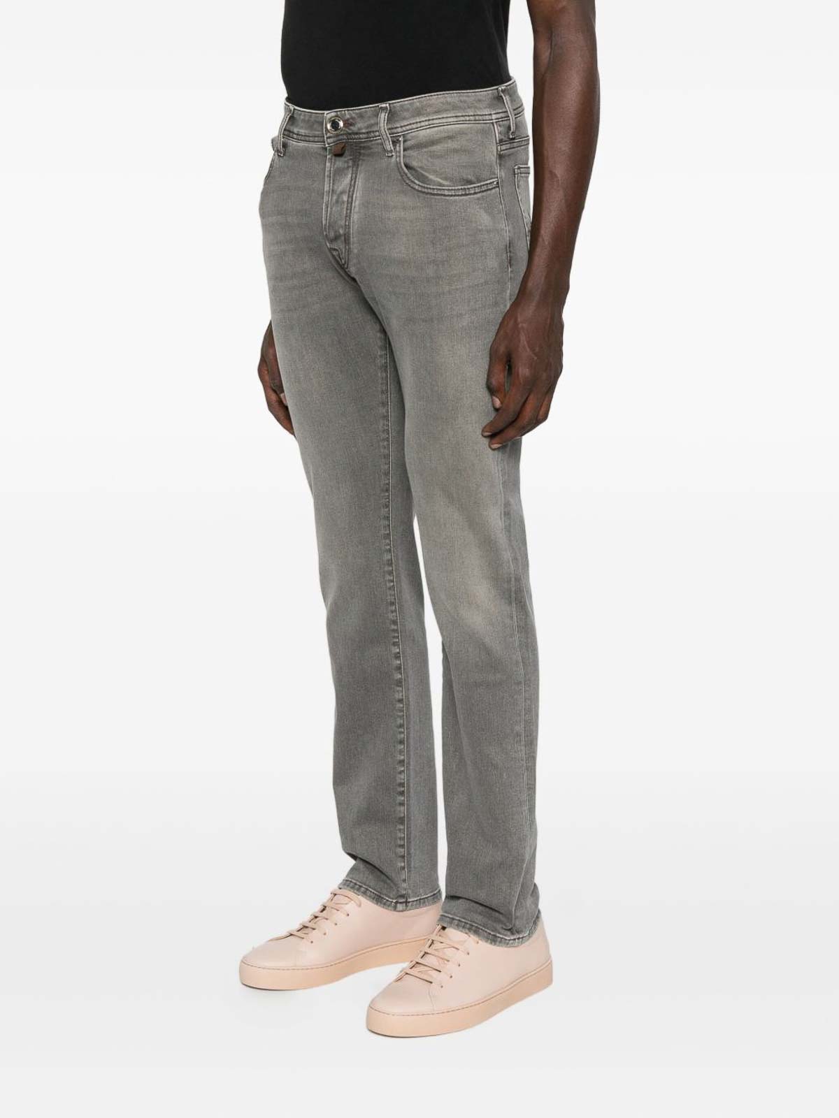 Jacob Cohen Slim Fit Casual Trousers With Faded Grey Wash And Curved Stitch Detail In Gray