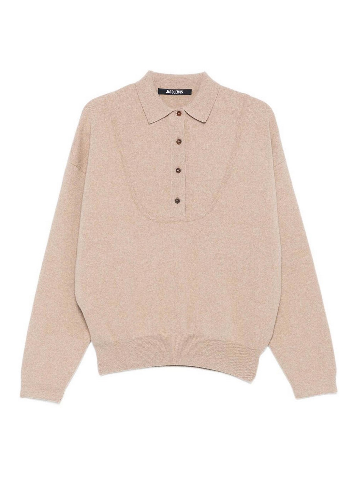 Jacquemus Polo Collar Knitwear With Ribbed Cuffs And Hem In Neutral