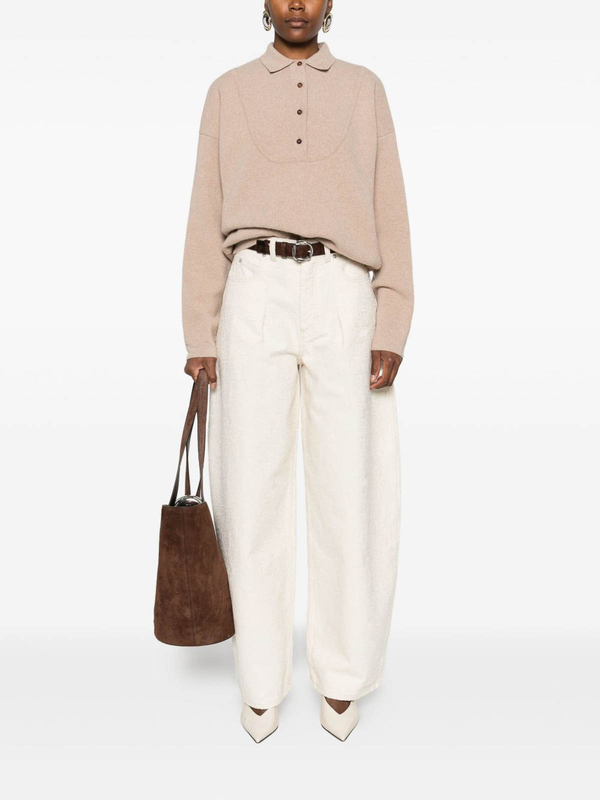 Jacquemus Polo Collar Knitwear With Ribbed Cuffs And Hem In Neutral