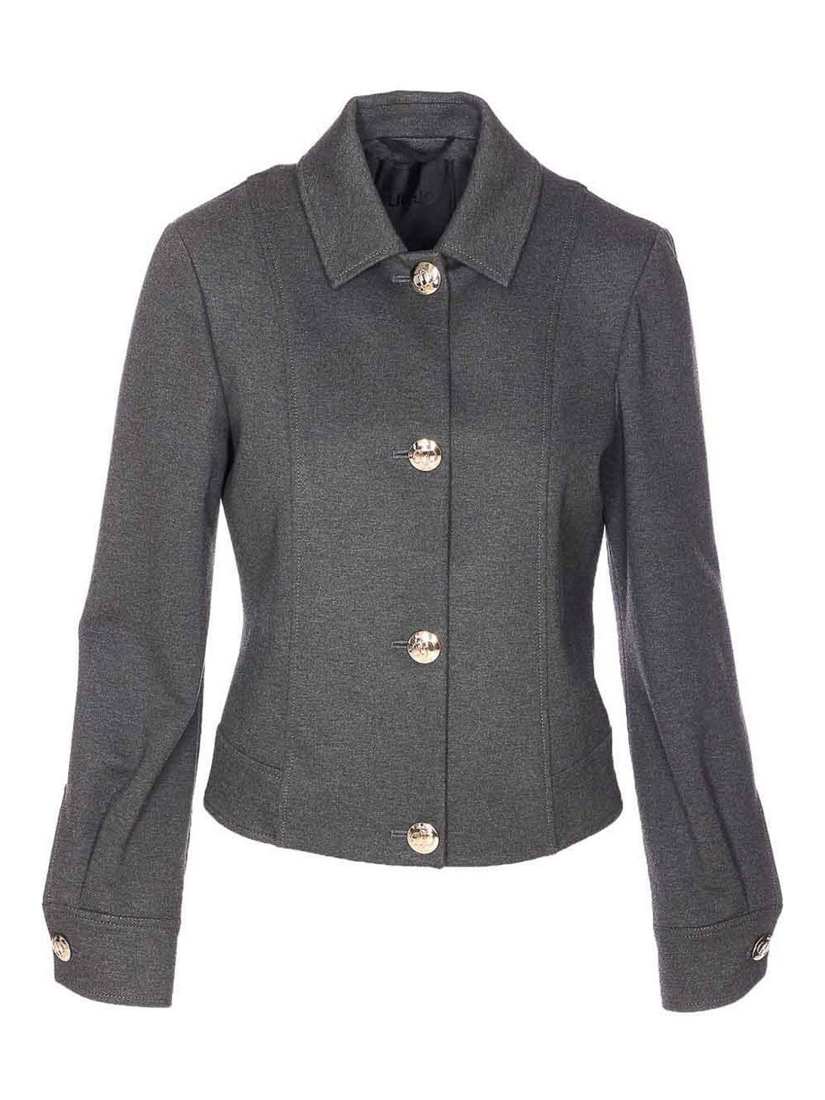 Liu •jo Logo-button Point-collar Jacket In Gray