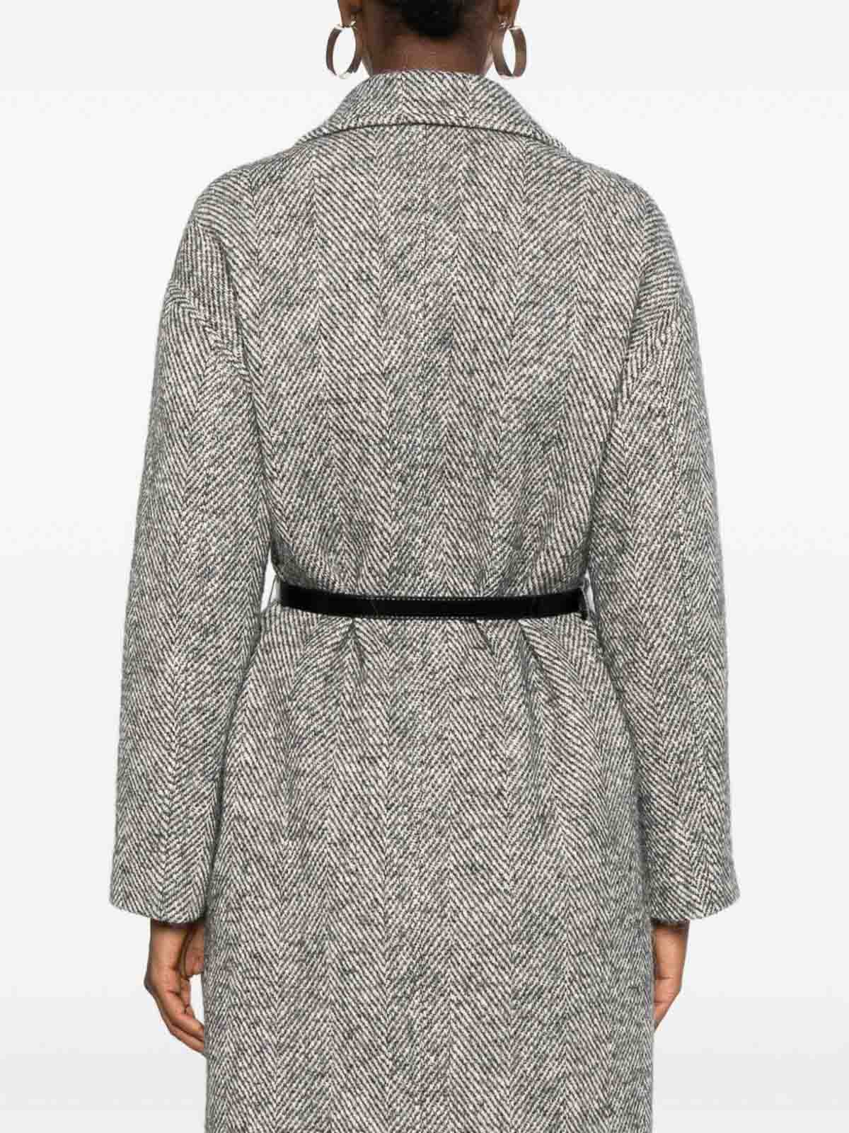 Liu •jo Herringbone-pattern Belted Coat In Gray