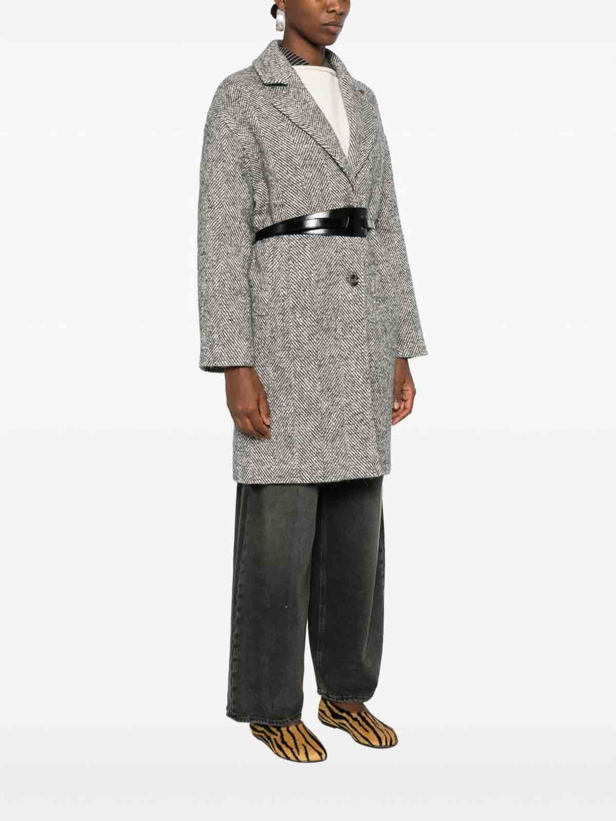 Liu •jo Herringbone-pattern Belted Coat In Gray