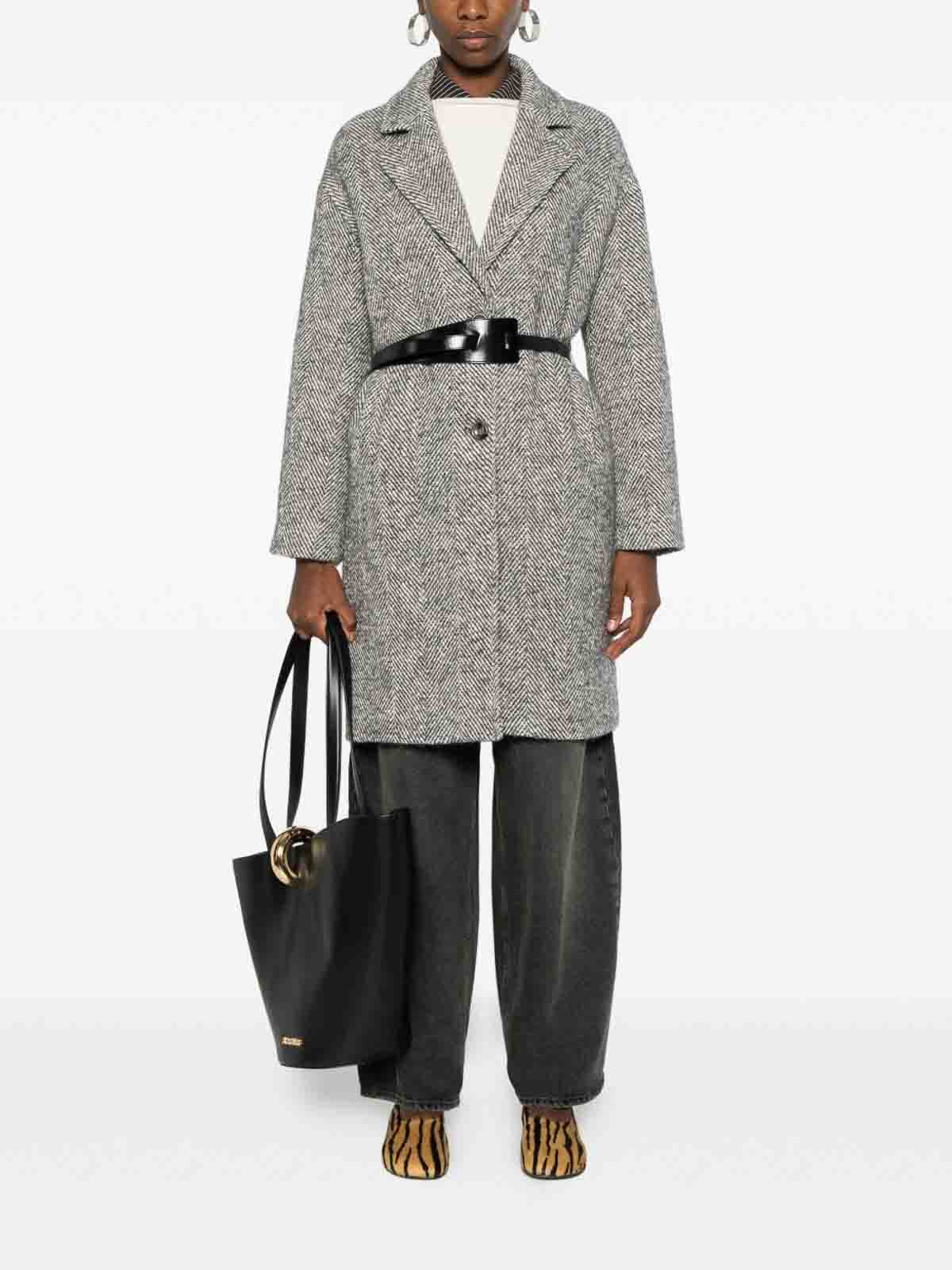 Liu •jo Herringbone-pattern Belted Coat In Gray