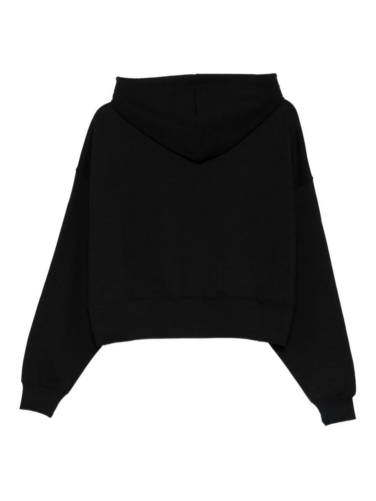 Msgm Cropped Black Sweatshirt With Drawstring Hood In Black