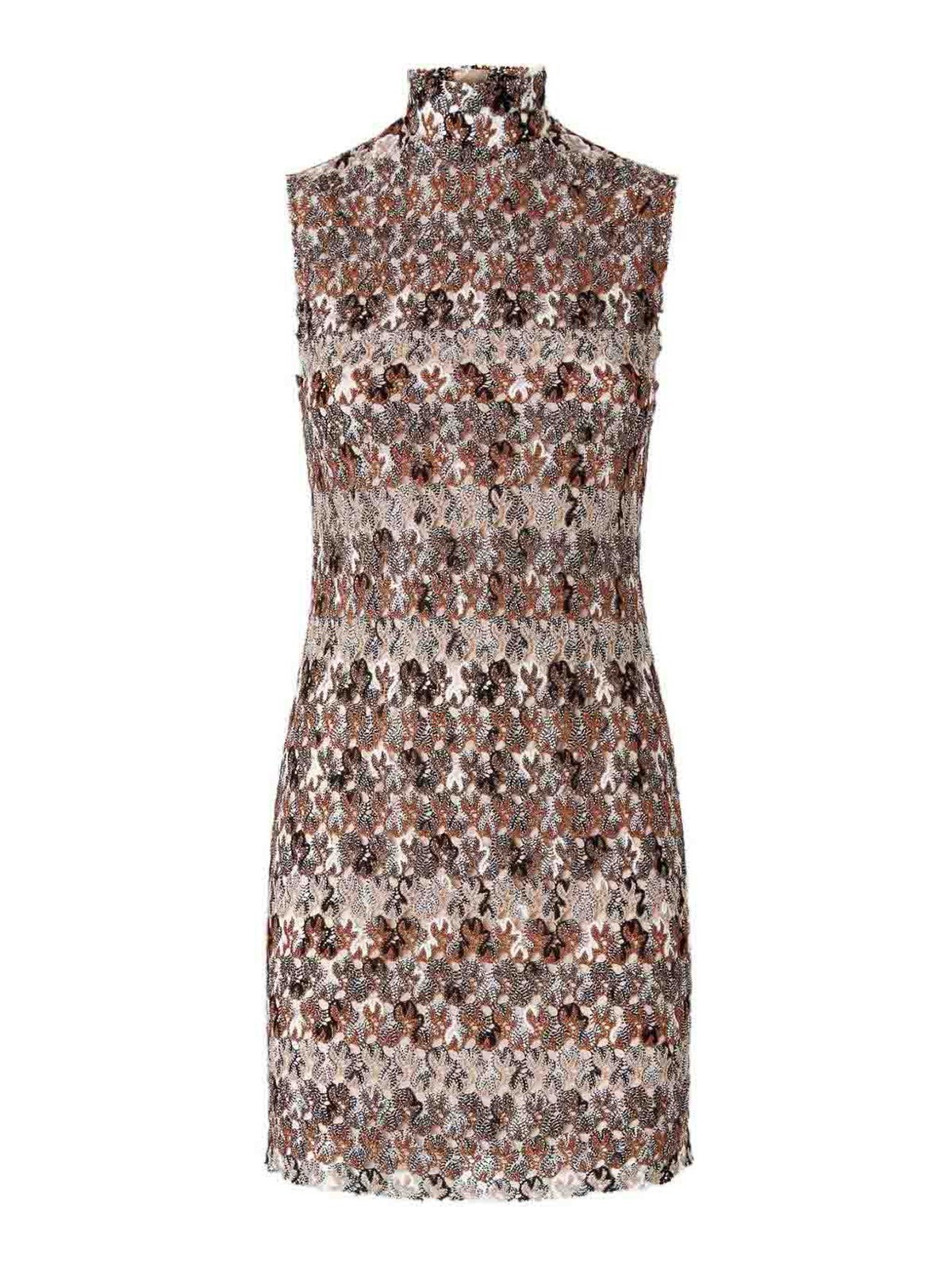Missoni Short Sleeveless Lace Dress In Brown