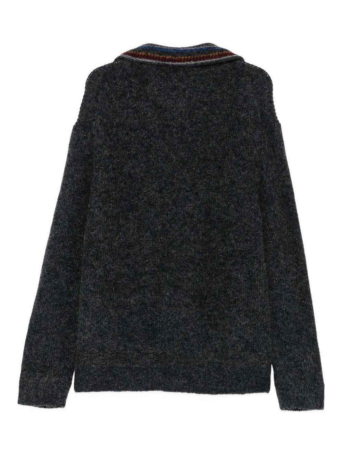 Paul Smith Half-zip Charcoal Knit Sweatshirt With Striped Collar In Gray