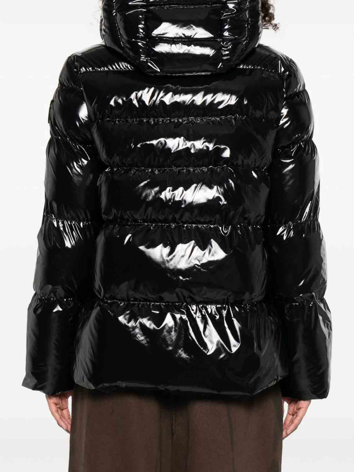 Pinko Oversized Black Puffy Coat With Glossy Finish And Hood In Black