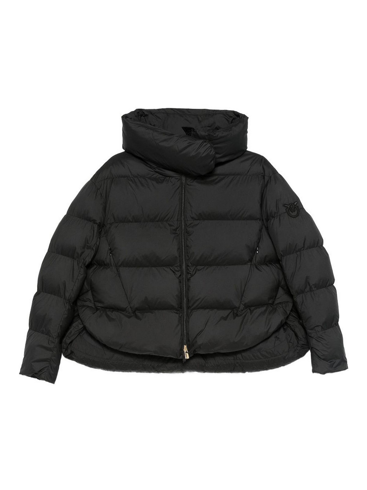 Pinko Quilted Black Coat With High Neck And Logo Patch In Black