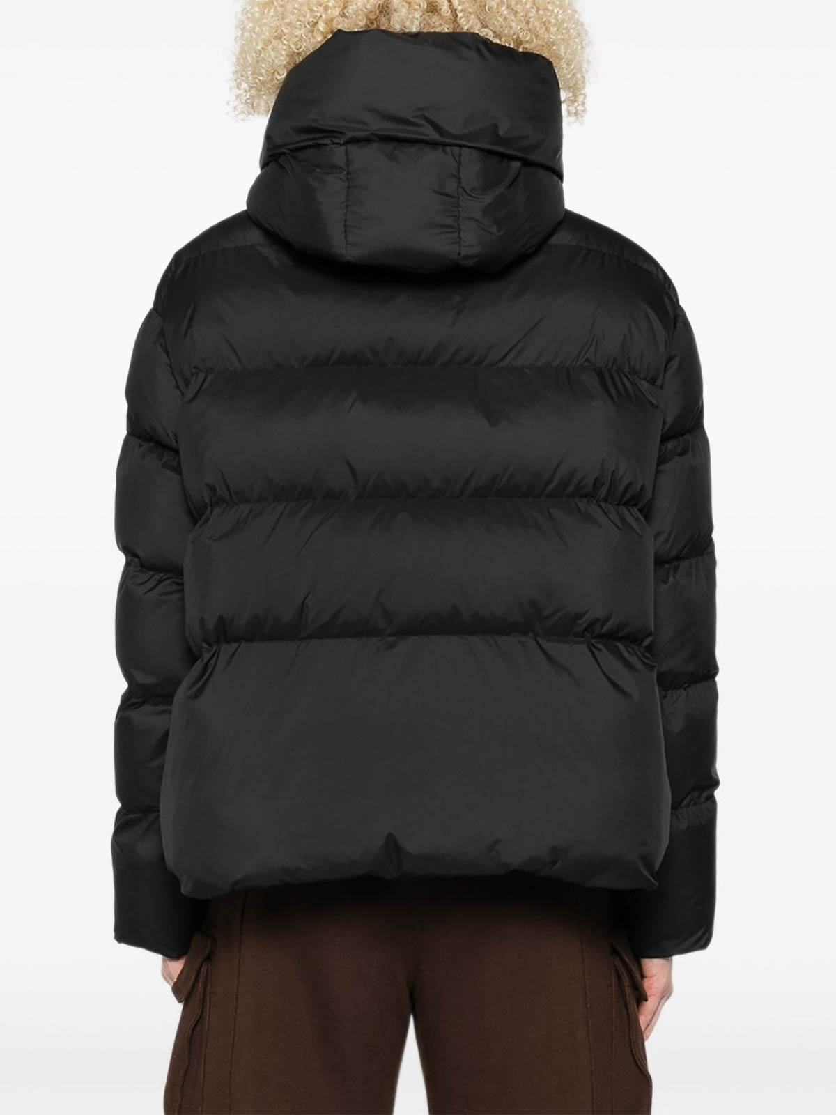 Pinko Quilted Black Coat With High Neck And Logo Patch In Black