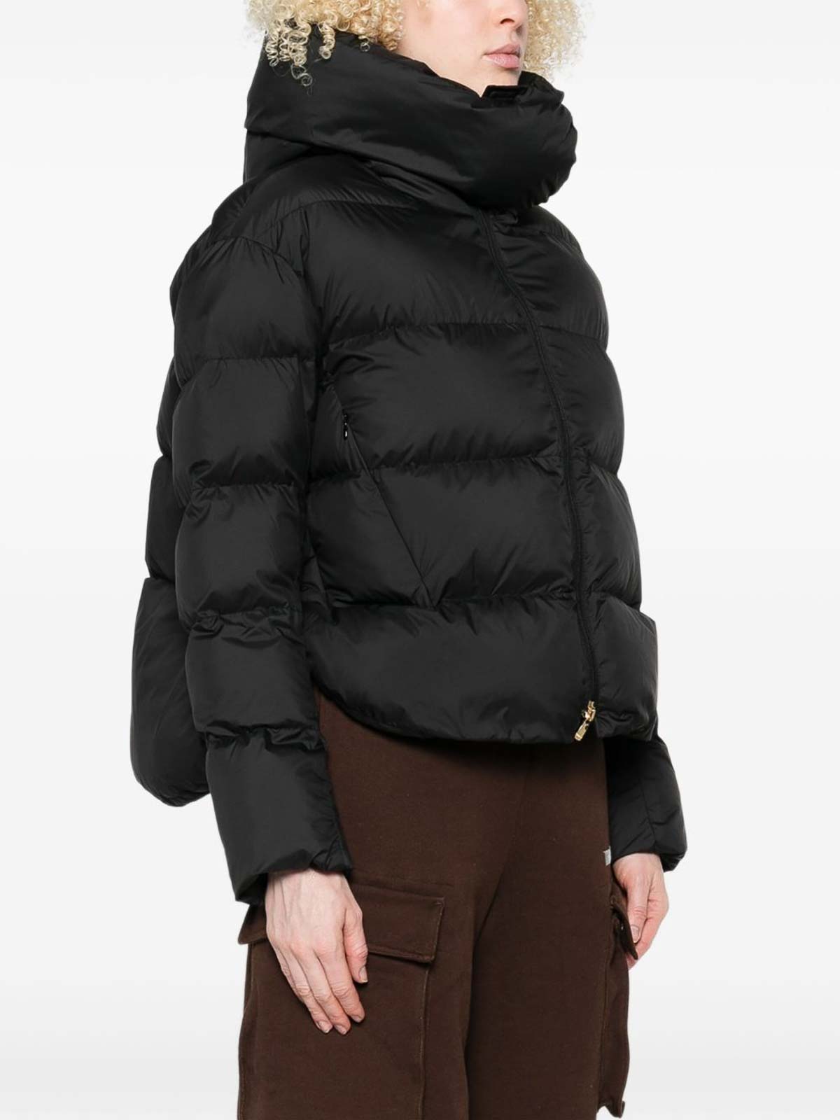 Pinko Quilted Black Coat With High Neck And Logo Patch In Black
