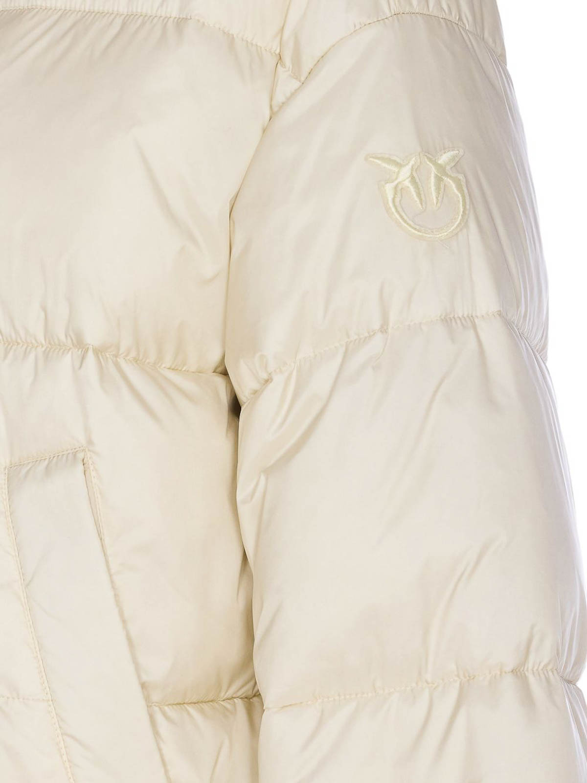 Pinko Cropped Puffer Jacket With High Collar In Yellow
