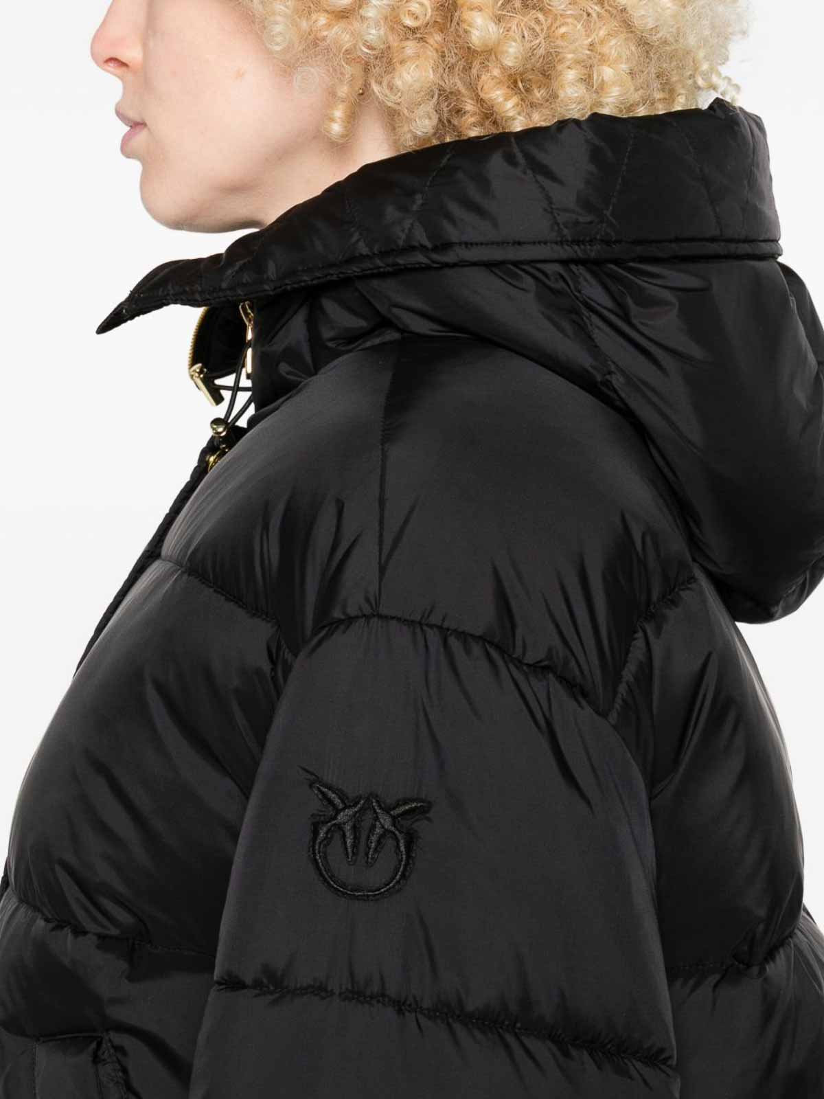 Pinko Cropped Puffer Jacket With High Collar In Black