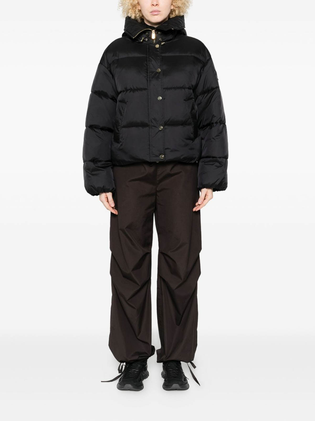 Pinko Cropped Puffer Jacket With High Collar In Black