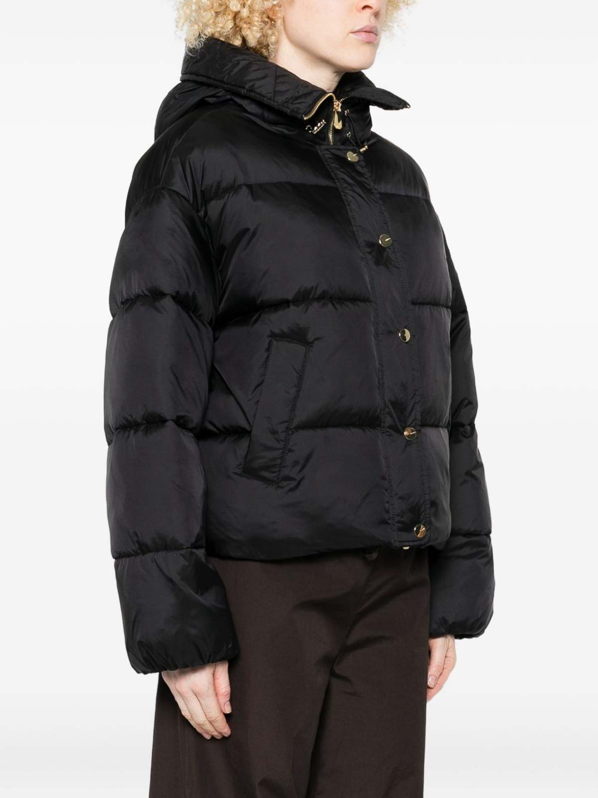 Pinko Cropped Puffer Jacket With High Collar In Black